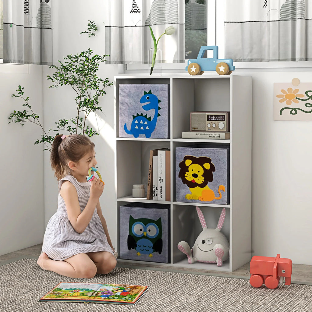 Qaba Children's Toy Storage with 3 Storage Bins & Cute Animal Design, White
