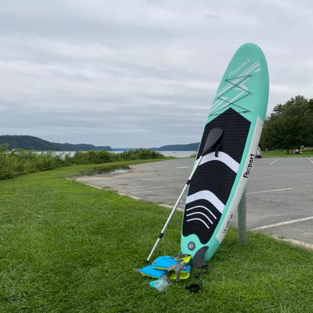 FBsport 10 Ft. Brushed Thickening Inflatable Stand up Paddle Board with Complete Accessories and Carry Bag, Wide Stance, Surf Control, Non-Slip Deck, Standing Boat, Green