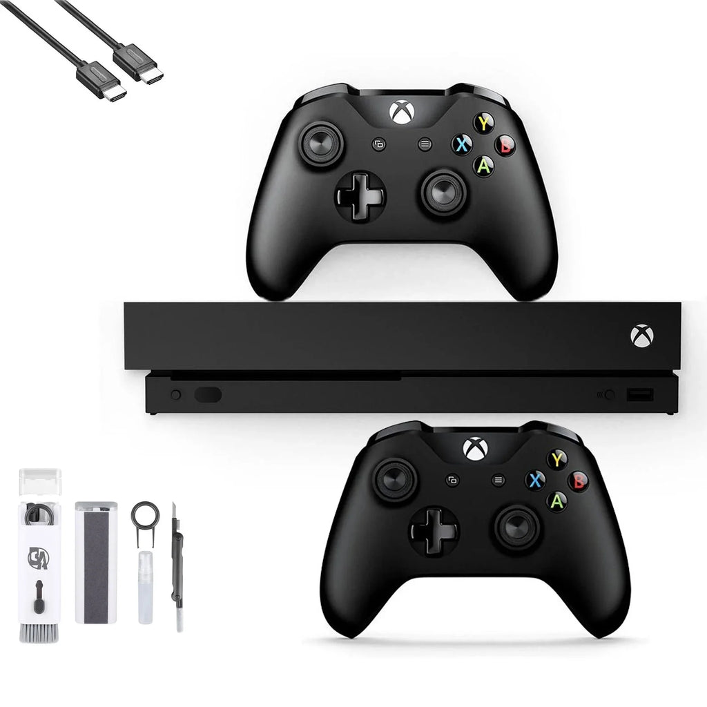 Pre-Owned Microsoft Xbox One X 1TB with 2 Controller, 4K Ultra  Black with   Cleaning Kit  Bundle (Refurbished: Like New)