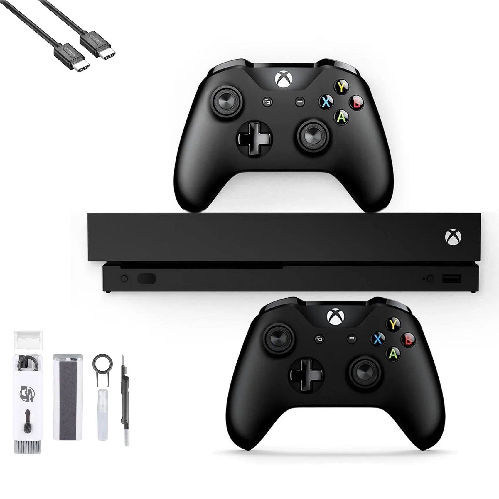 Pre-Owned Microsoft Xbox One X 1TB with 2 Controller, 4K Ultra  Black with   Cleaning Kit  Bundle (Refurbished: Like New)