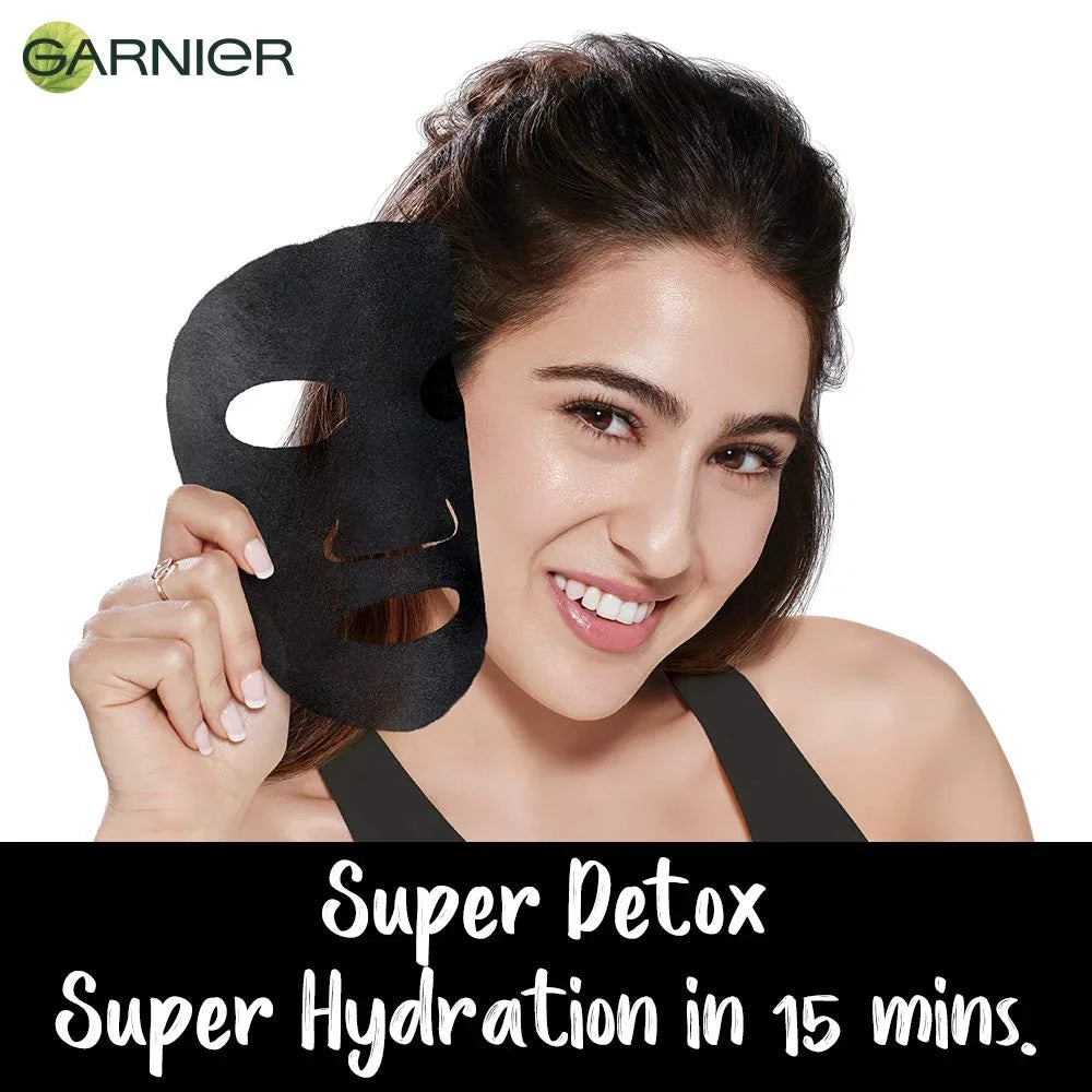 Garnier Skin Naturals Charcoal Face Serum Sheet Mask (Black) 28g And Hydra Bomb Eye Serum Mask Orange, 6 g