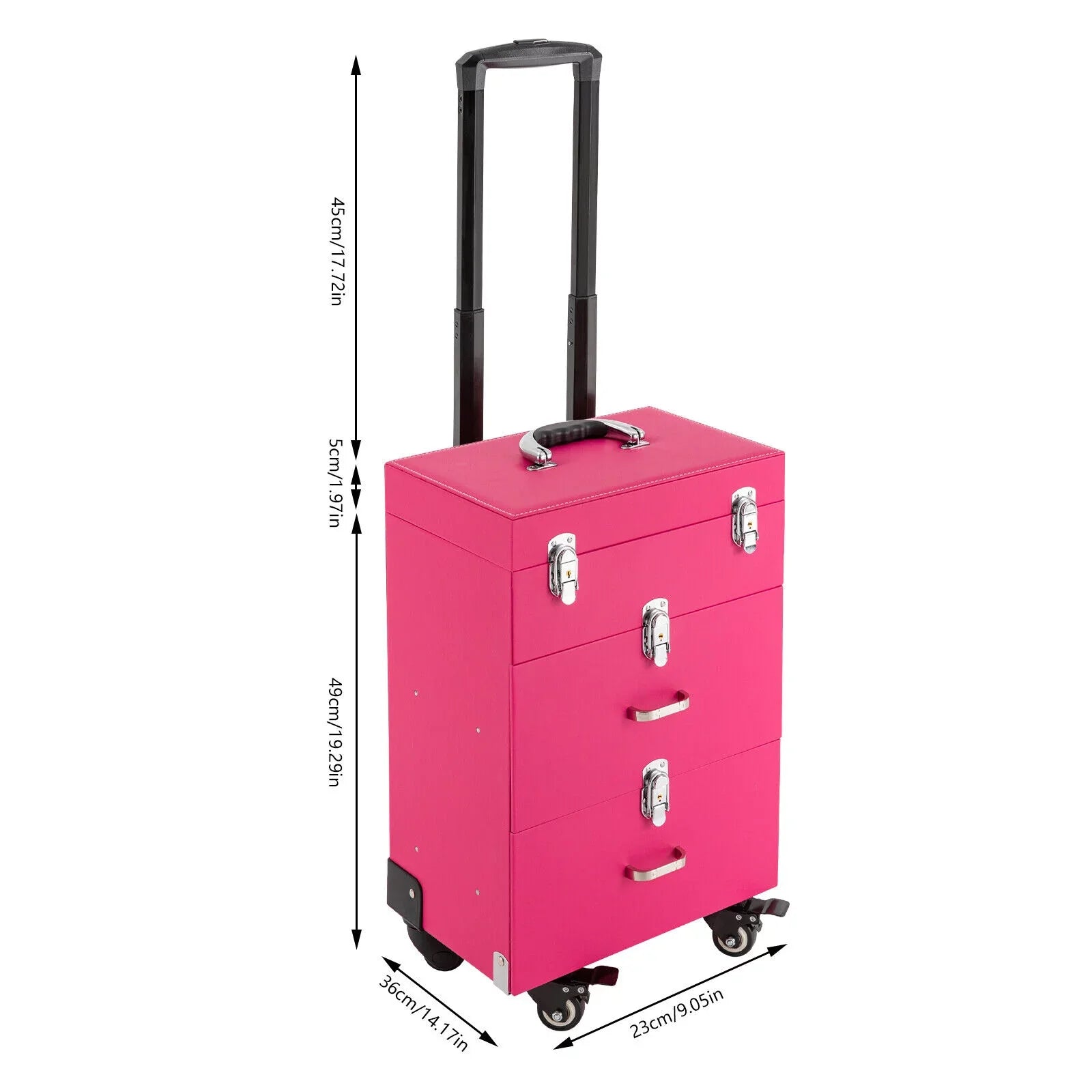 Rolling Makeup Train Case Cosmetic Trolley Luggage Box Storage Organizer with Drawer