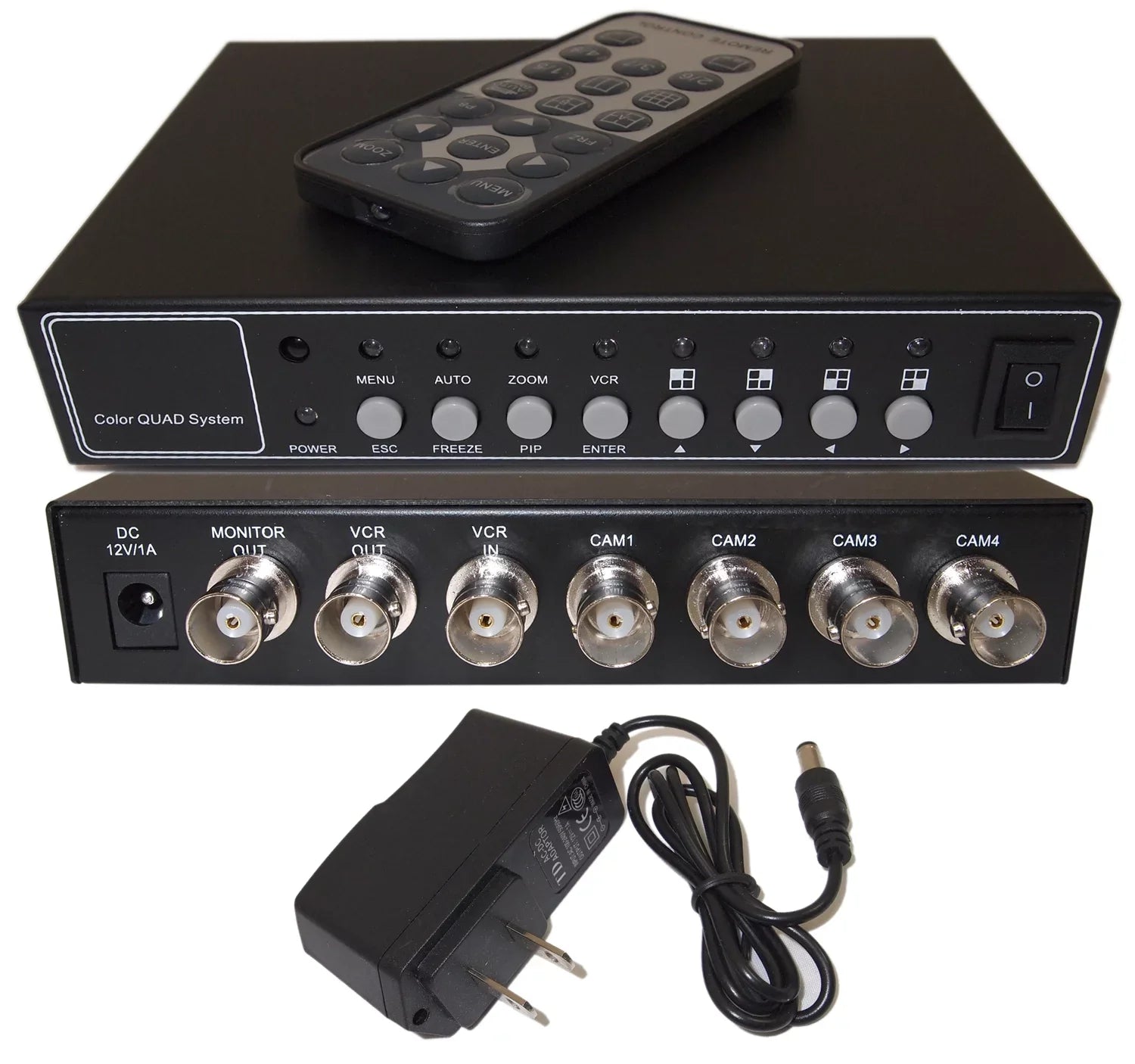 Evertech Analog Security Camera  4 Channel / Port (4 Camera) Color Quad Splitter Processor Real Time with Remote Control and 2000mA adapter