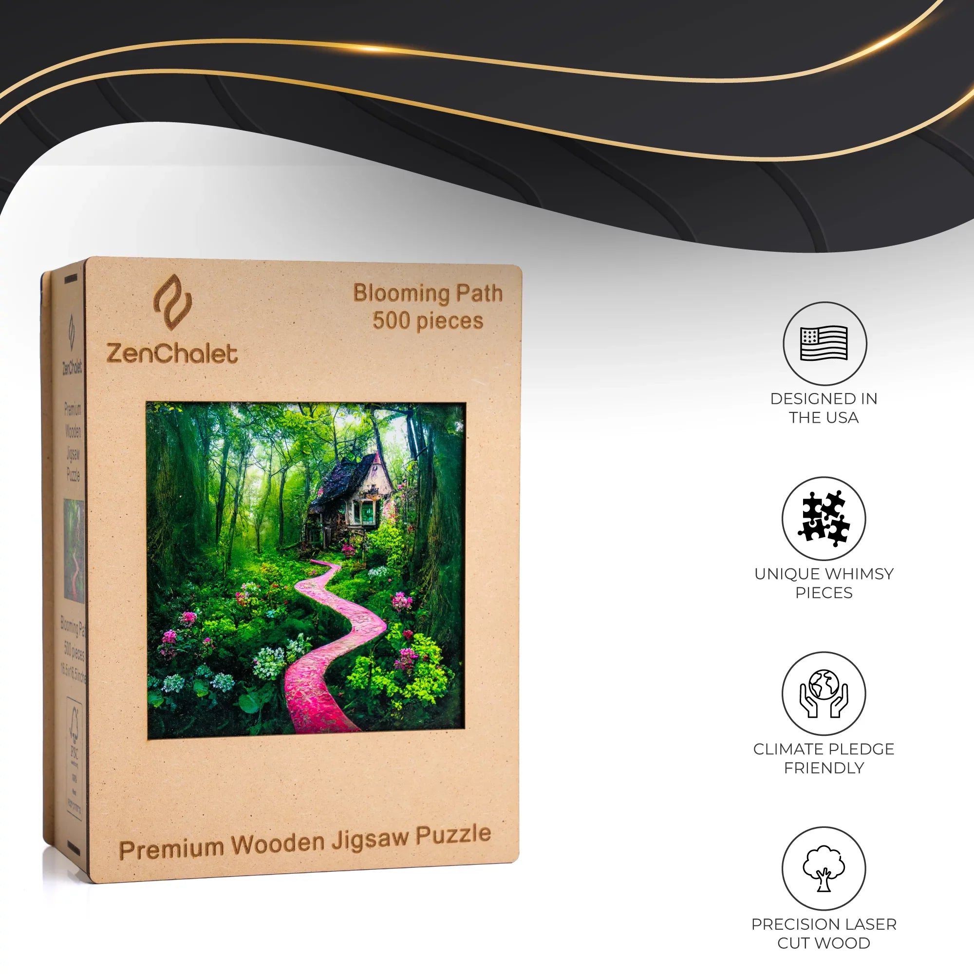 ZenChalet Blooming Path Premium Wooden Jigsaw Puzzle for Adults featuring 500 Uniquely Shaped Precision Cut Wood Pieces