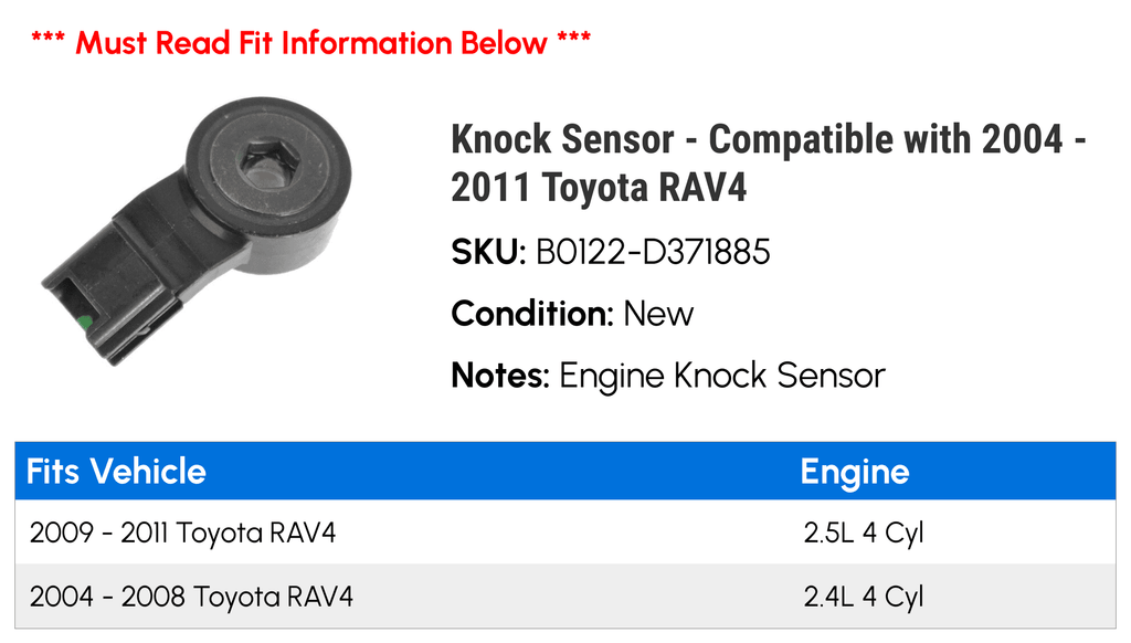 Knock Sensor - Compatible with 2004 - 2011 Toyota RAV4 2005 2006 2007 2008 2009 2010