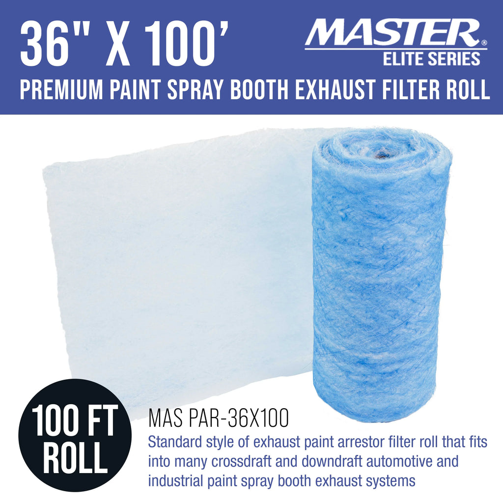 Master Elite Premium Paint Spray Booth Exhaust Filter Roll, 36" x 100' - 18 Gram Heavy-Duty Fiberglass Paint Arrestor - Captures Traps Overspray Paint Particles in Auto Autobody Refinish Booths