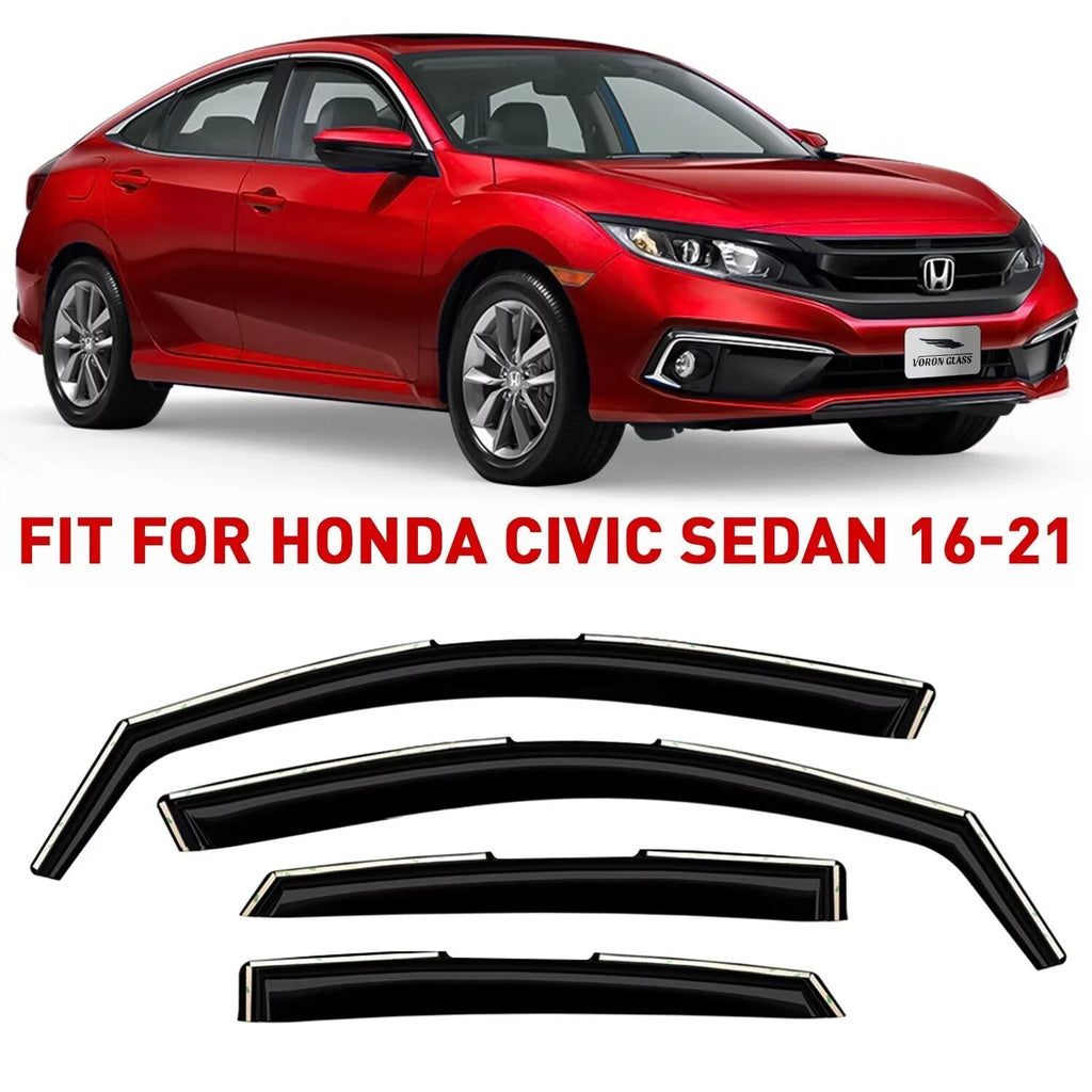 Voron Glass in-Channel Extra Durable Rain Guards for Honda Civic 2016-2021 Sedan, Window Deflectors, Vent Window Visors, 4 Pieces - 200508