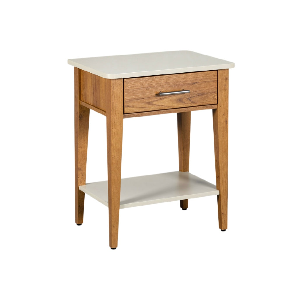 Modern Wooden Nightstand with Drawer and Open Shelf