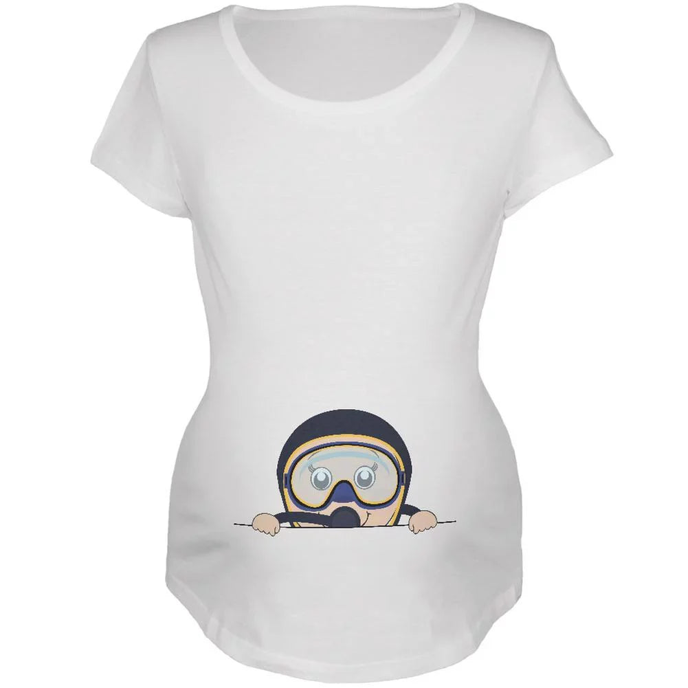 Summer Peeking Baby Scuba Diver White Maternity Soft T-Shirt - X-Large