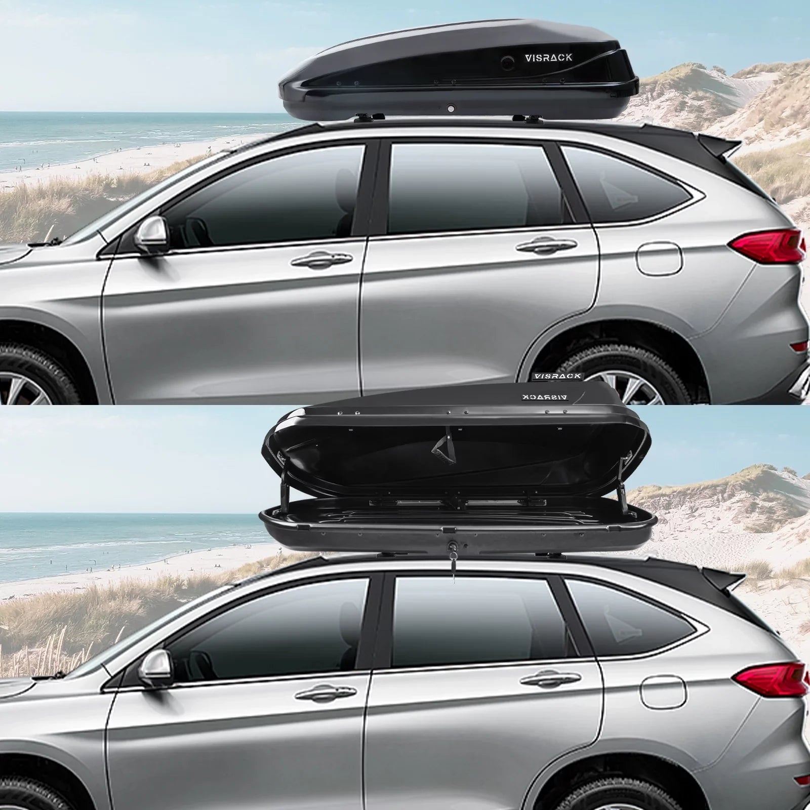 Large Rooftop Cargo Carrier Hard Shell Rooftop Cargo Box with Double 2 Locks, 14 ft³ Waterproof Cargo Box for  Rooftop 56.3" L x 30.3" W x 13.8" H, Black