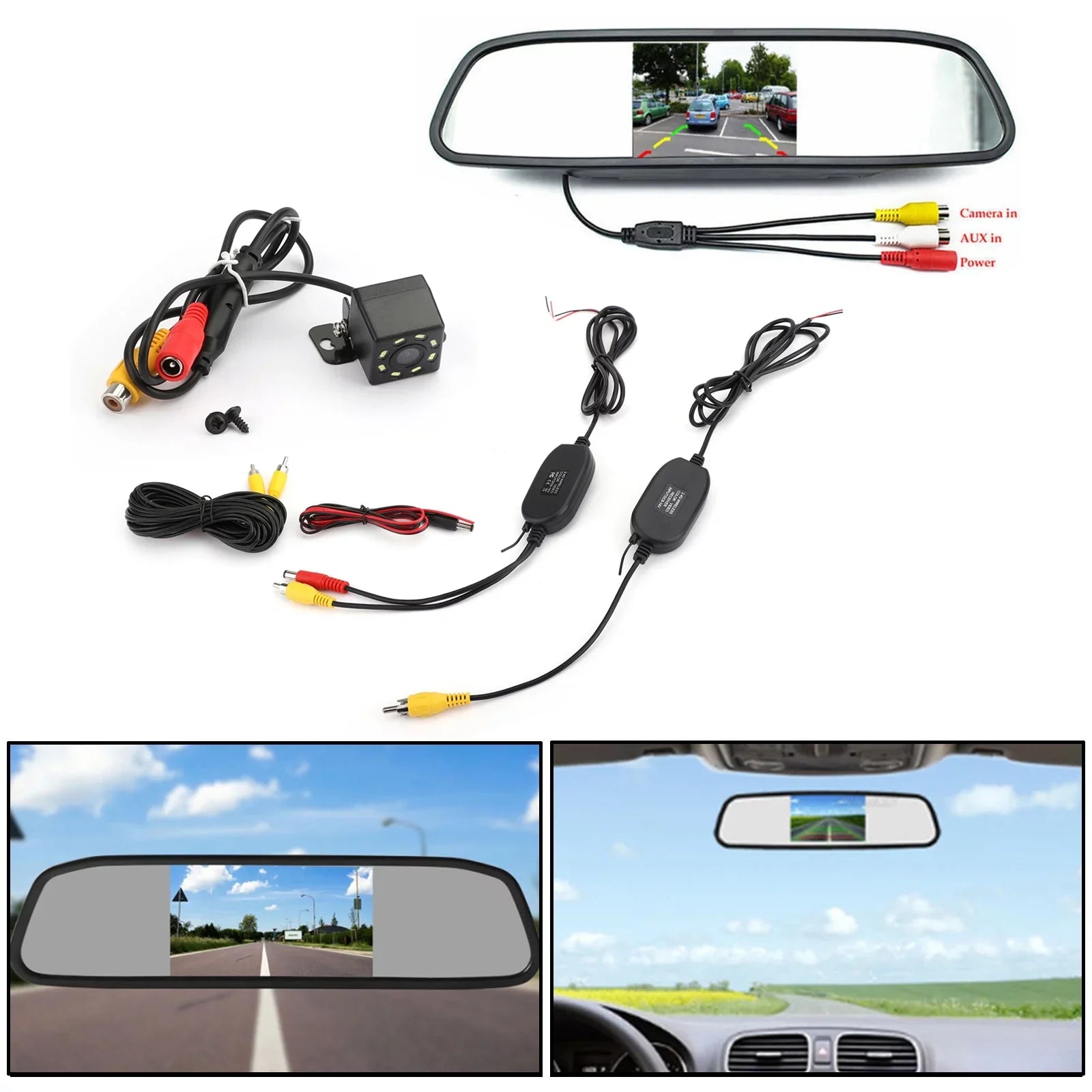 2.4GHz Wireless Video Transmitter and Receiver + 8LED Camera + Car Monitor Kit