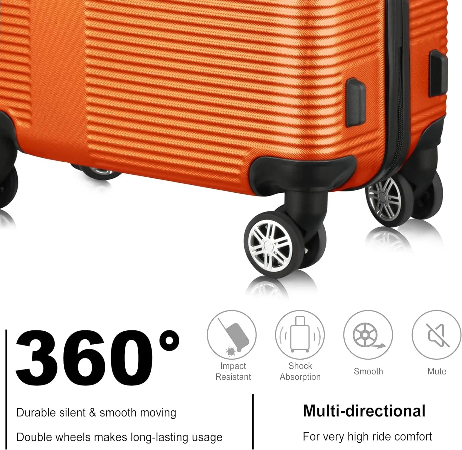 Orange(20in/24in/28in) Suitcase Set 3 Piece, Hardside Luggage Sets with Spinner Wheels,Orange Luggage Sets for Women with  Lock
