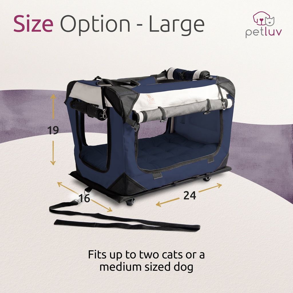 PetLuv Pull-Along Rolling Cat & Dog Carrier & Travel Crate on Wheels, Detachable, Soft Sided, Locking Zippers, Plush Bed, Privacy Windows