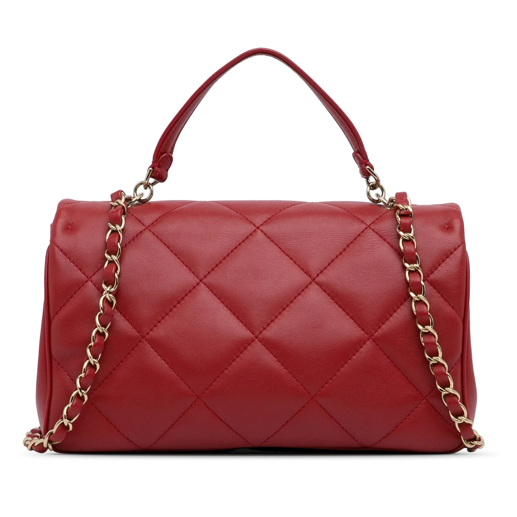 Pre-Owned Authenticated Chanel Small Easy Carry Flap Bag Lambskin Leather Red Satchel Unisex (Good)