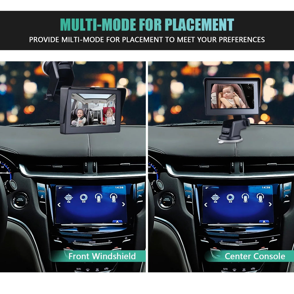 Car Mirror 1080P 4.3 Inch Car Safety Car Seat Mirror Cameras Monitored Mirrors with Wide Crystal Clear View Adjustable Angle Length 5M Long Cable