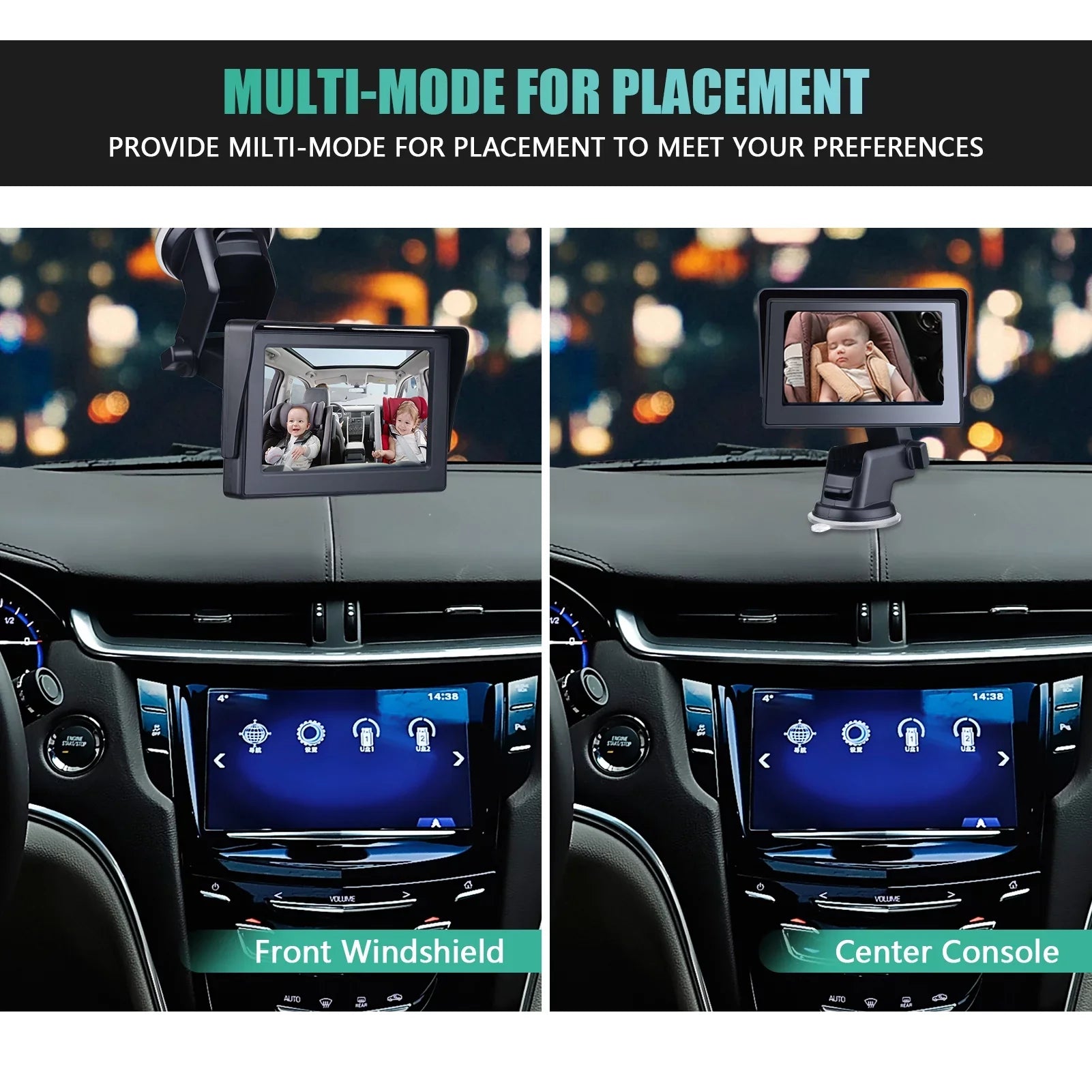 Car Mirror 1080P 4.3 Inch Car Safety Car Seat Mirror Cameras Monitored Mirrors with Wide Crystal Clear View Adjustable Angle Length 5M Long Cable