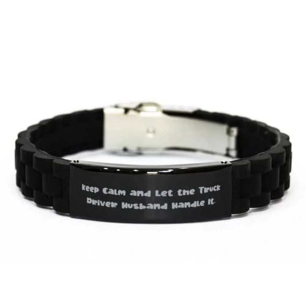 amangny Keep Calm and Let The Truck Driver. Husband Black Glidelock Clasp Bracelet, Inappropriate Husband, Engraved Bracelet for Husband