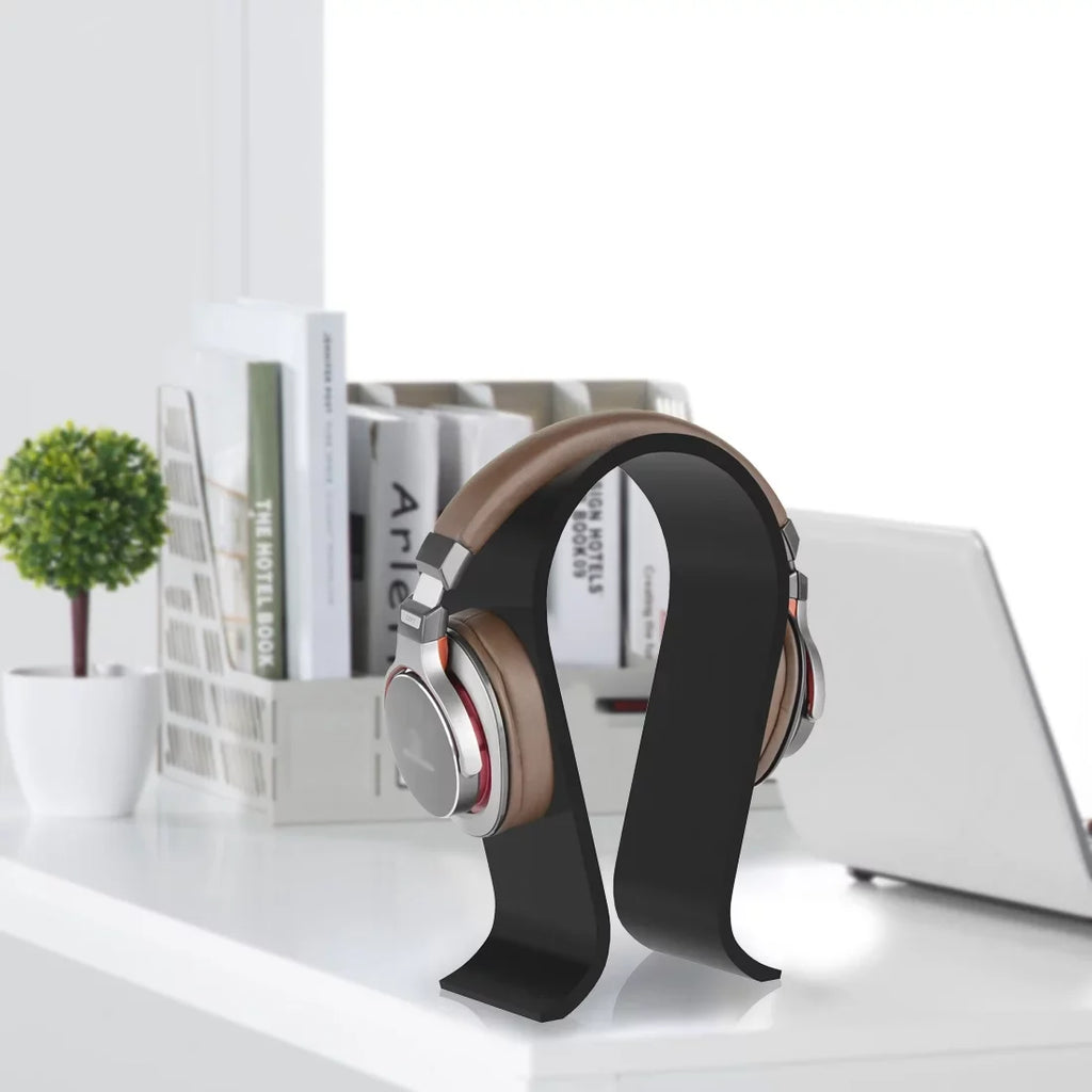 Geekria Acrylic Omega Headphone Stand for Over-Ear Headphones, Gaming Headset Stand, Desk Display Hanger Compatible with Sony, , Sennheiser, , Philips, Bang & Olufsen Headsets (Black)
