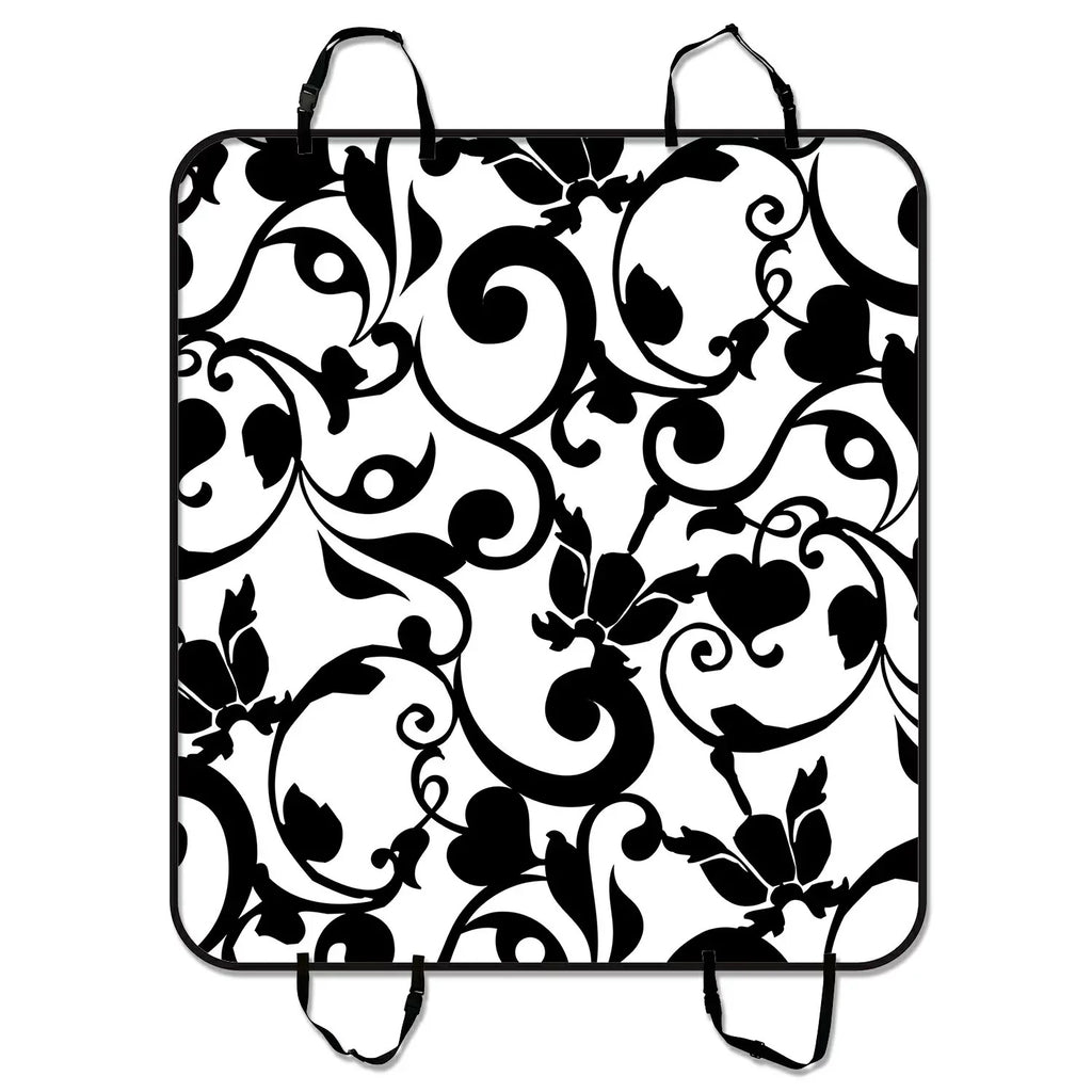Black and White Damask Pattern Classic Vintage French Floral Swirls Pet Car Seat Cover Dog Car Seat Mat Hammock Cargo Mat Trunk Mat For Cars Trucks and  54x60 inches