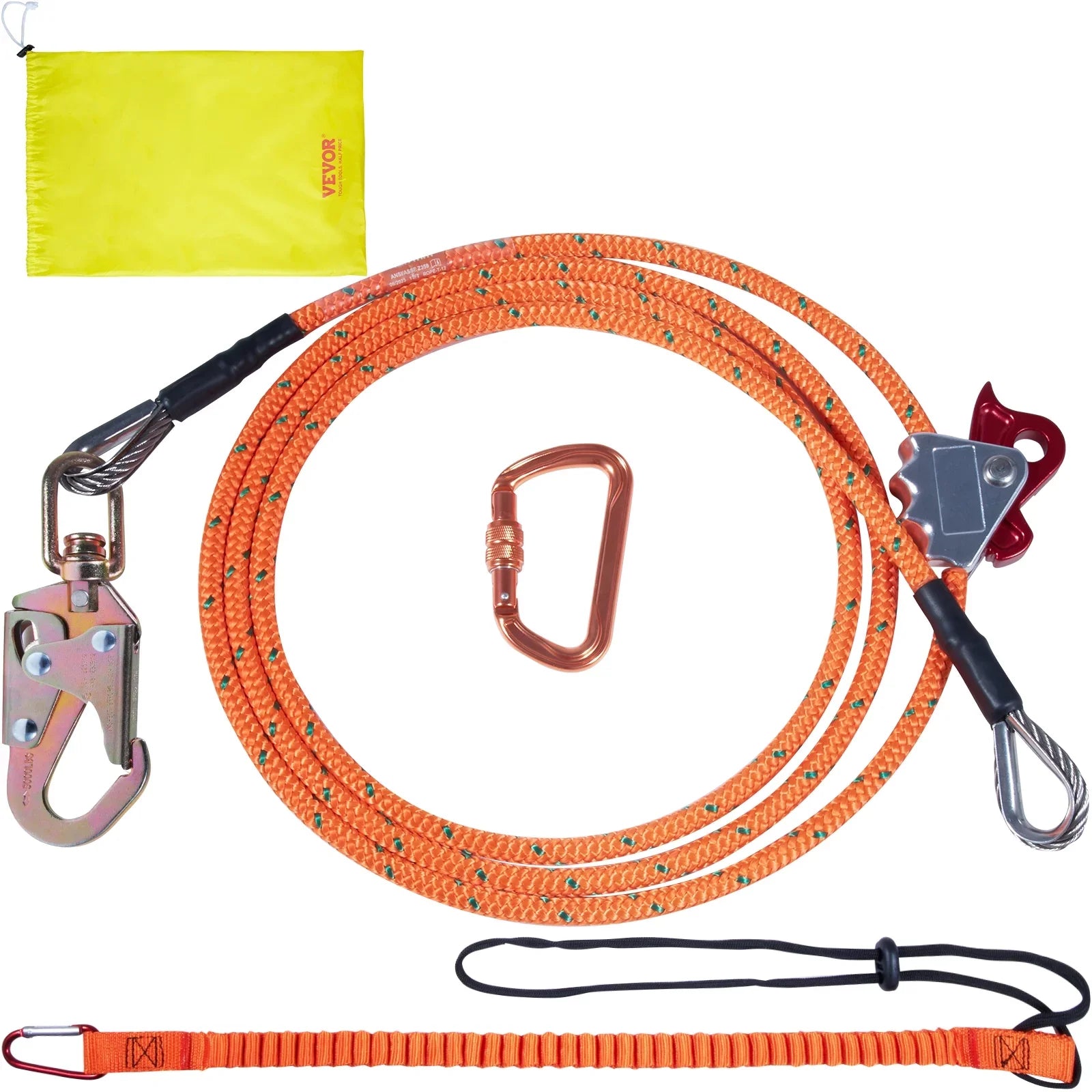 Steel Core flipline, 1/2" x 8' Arborist Flipline, Flip Line for Tree Climbing with Alloy Steel Snap Hook, Aluminum Alloy Carabiner and Extra Tool Lanyard, for Arborist, Tree Climbers
