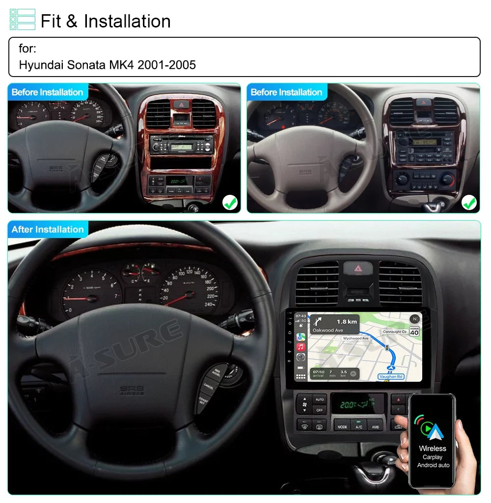 Wireless CarPlay Android 11 Car Srereo Player 2+32G for Hyundai Sonata 2001-2005