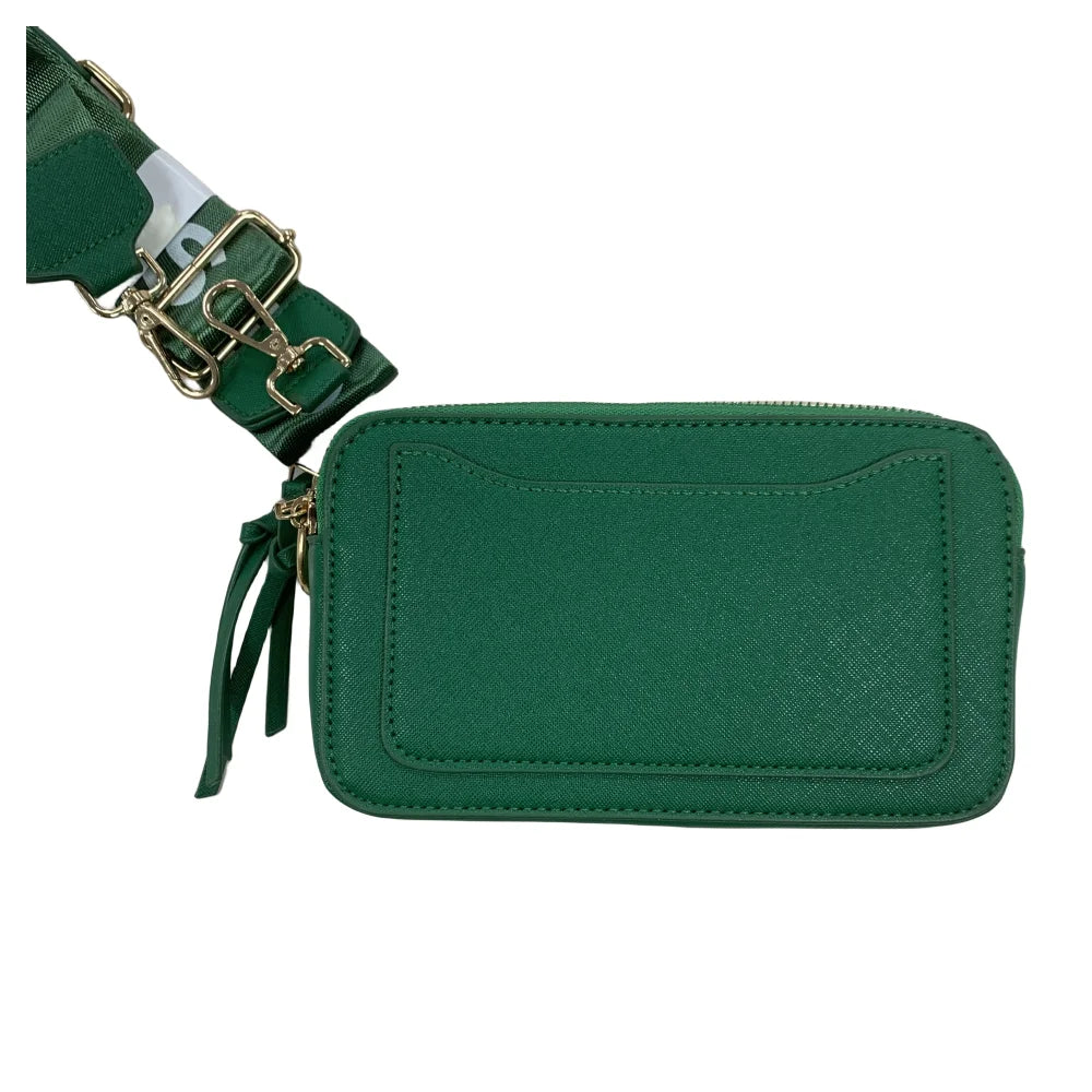 Women's Beige Leather Cross body Snapshot Bag with Logo Chain Strap