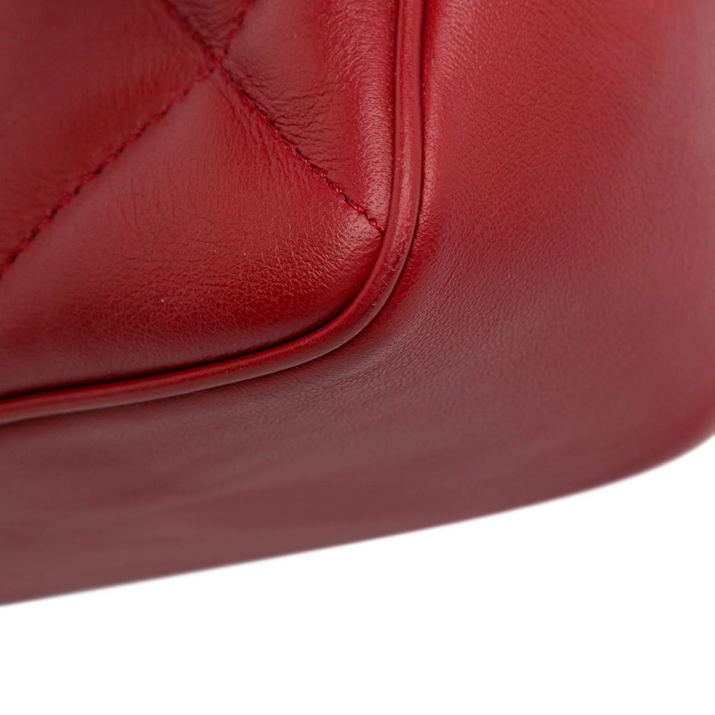 Pre-Owned Authenticated Chanel Small Easy Carry Flap Bag Lambskin Leather Red Satchel Unisex (Good)