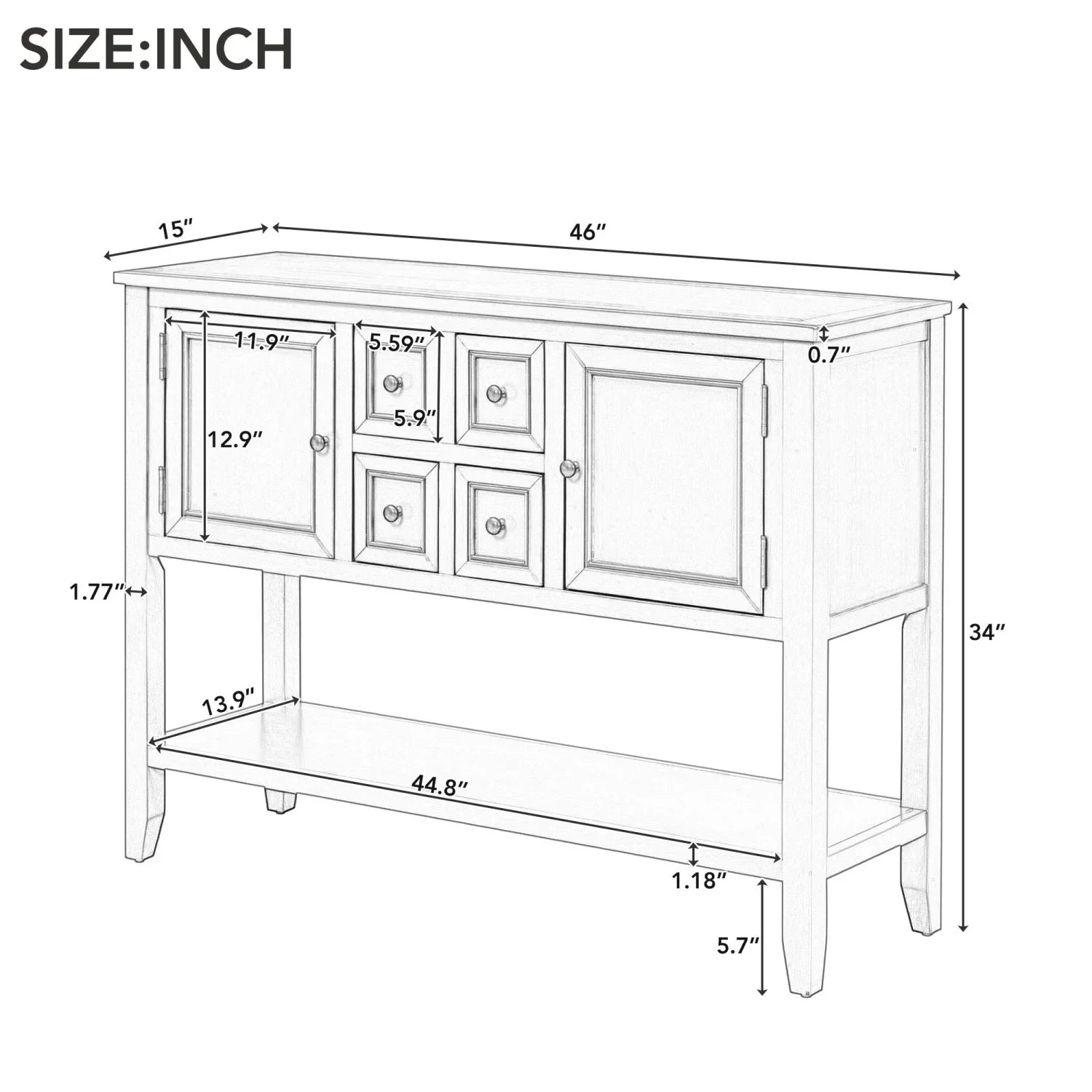 Vintage Ample Storage Cambridge Series Espresso Console Table with Four Small Drawers and Bottom Shelf for Living Rooms  Entrances  and Kitchens -  (  WF190263AAP)