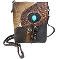 Urbalabs Western Crossbody Purse Cowhair Handbag Leather Teal Stone Tassel Tooled Tote Bag Hand Stitched Purses (Dark Brown)