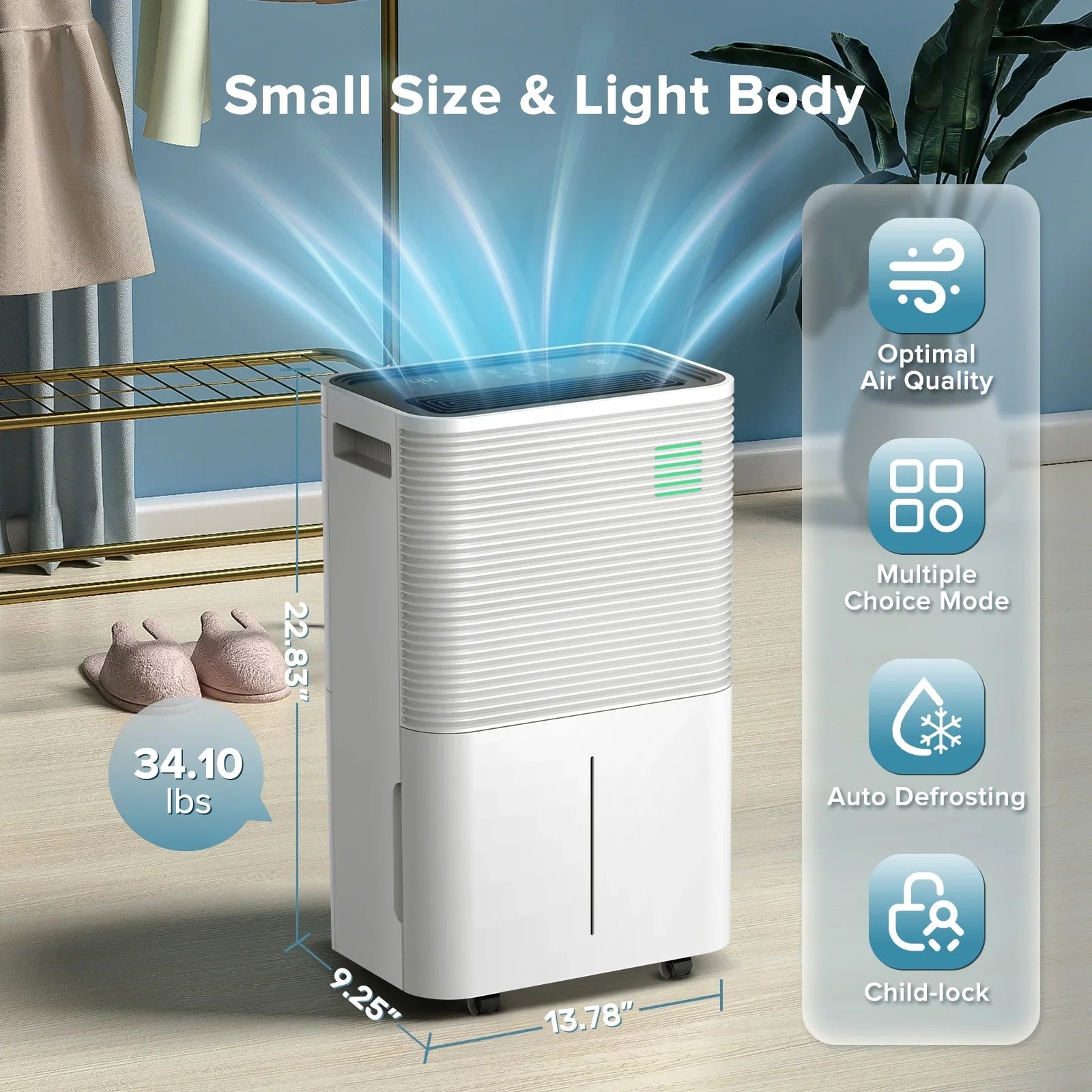 45 Pint Dehumidifiers with handle, Dehumidifier with Drain Hose, 3 Operation Modes, 24H Timer, Portable Dehumidifier for Basement/Bathroom/Laundry Room