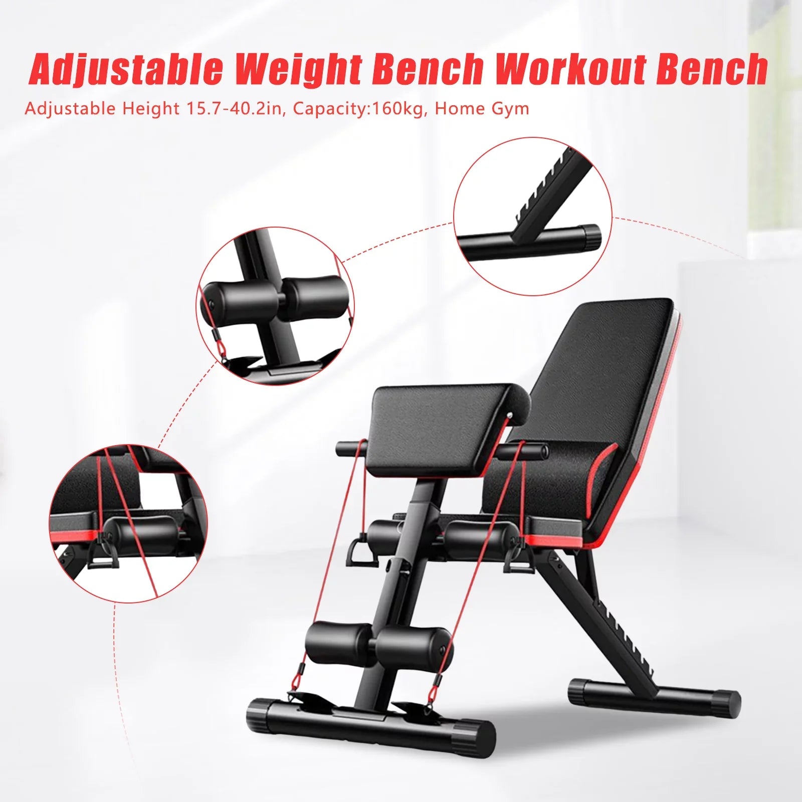 TOOL1SHOoo Foldable Adjustable Weight Bench Incline Decline Exercise for Full Body Workout Home Gym with Fast Folding