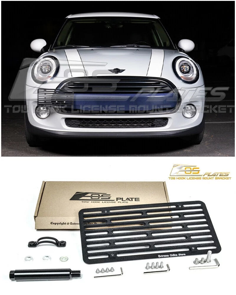 Extreme Online Store Replacement for 2014-Present Mini Cooper |  Plate Version 2 Front Bumper Tow Hook License Plate Relocator Mount Bracket Tow-119-V2