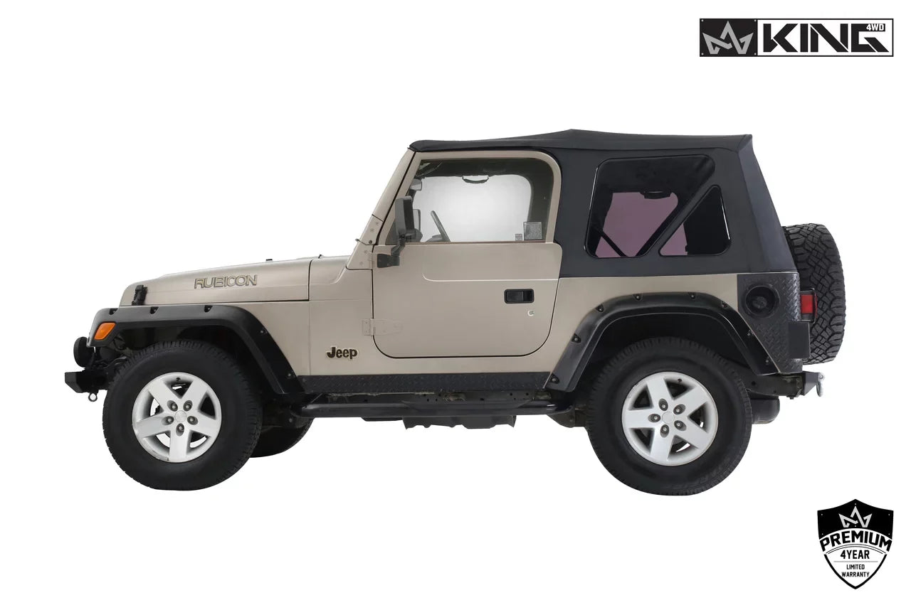 1997-2006 Fits Jeep Wrangler  King 4WD Premium Replacement Soft Top Without Upper Doors Black Diamond With Tinted Windows 14010235