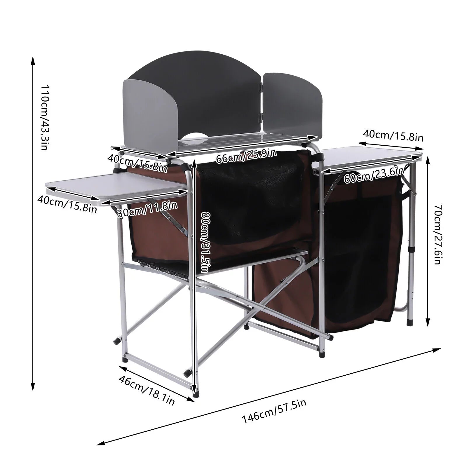 Camping Kitchen Table Storage Cabinet Folding  Grill Table Cupboard Shelf
