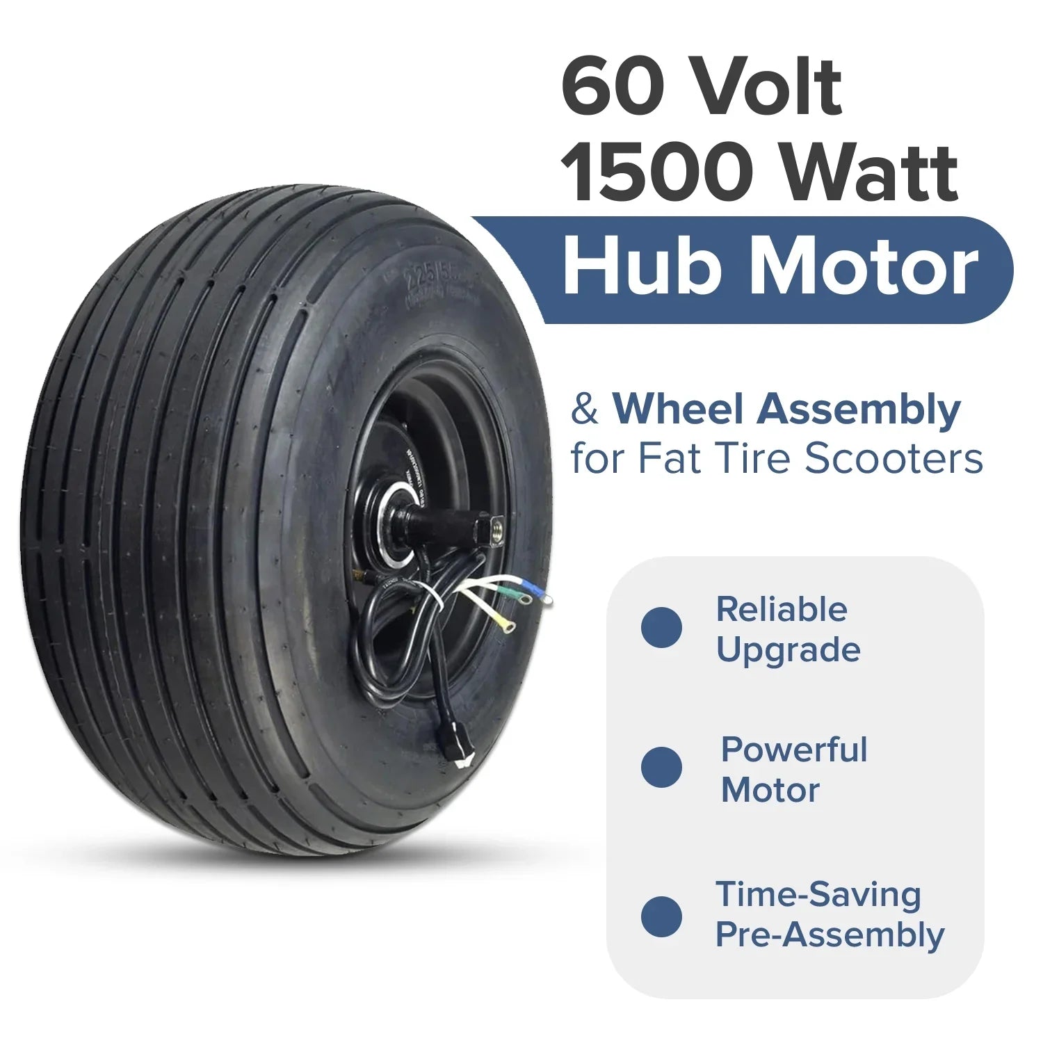 AlveyTech 60 Volt 1500 Watt Hub Motor & 18x9.50-8 Wheel Assembly for Fat Tire Scooters