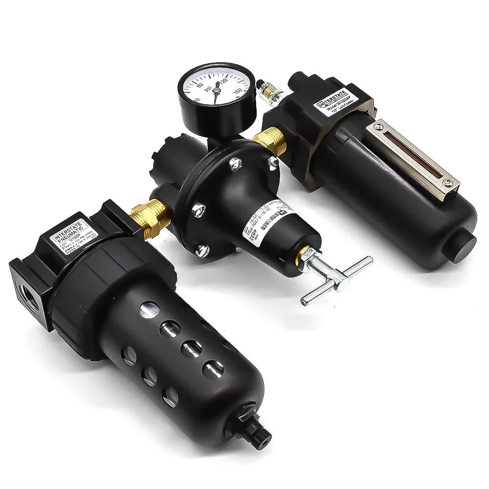 Interstate Pneumatics WC1081HDGP 1/2" â€ Large "T" Handle Poly Bowl Filter Regulator Lubricator - Integral Combo Made in