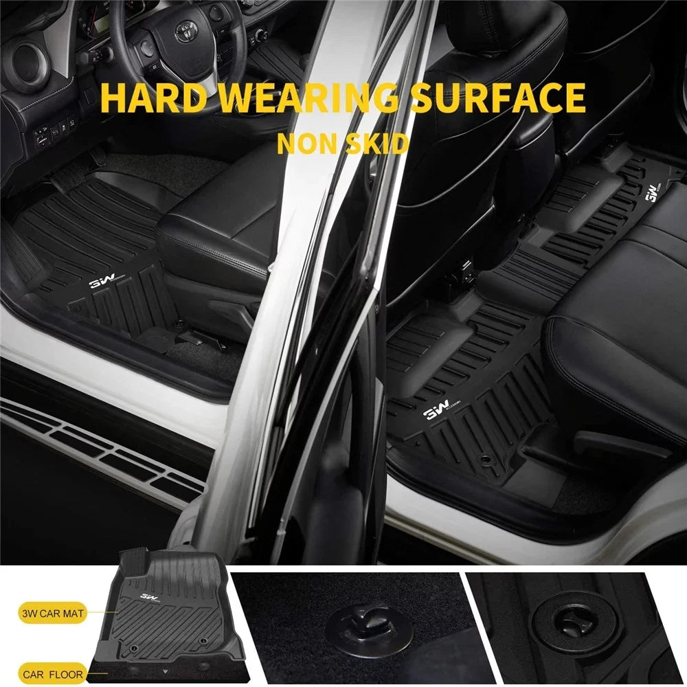3W Floor Mats for Volkswagen Tiguan (2018-2023), All Weather Custom Fit Floor Liner for Volkswagen Tiguan,1st & 2nd Row Full Set Car Liners,Black
