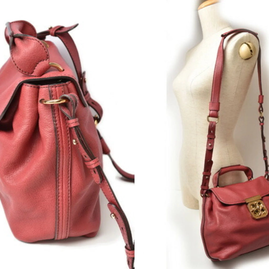 Pre-Owned Chloé Chloe handbag shoulder bag 2way  Elsie leather Bordeaux (Good)