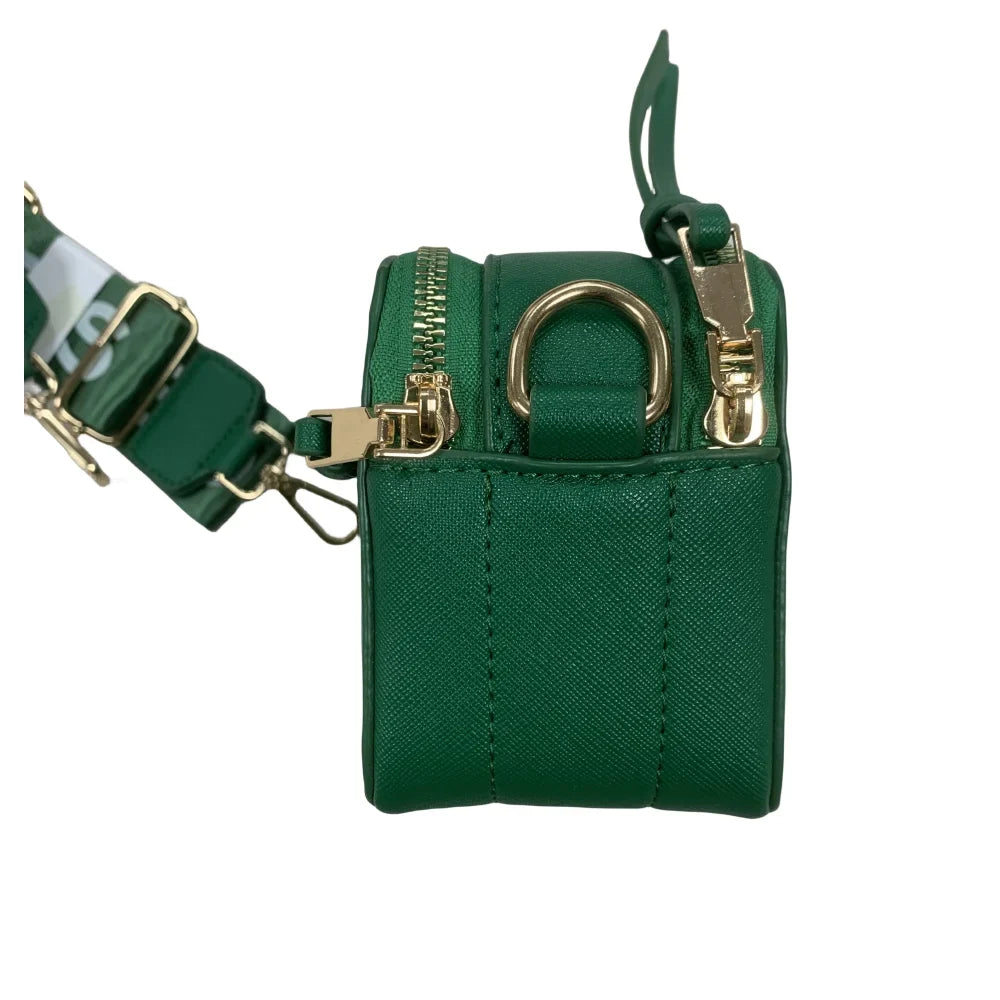 Women's Beige Leather Cross body Snapshot Bag with Logo Chain Strap