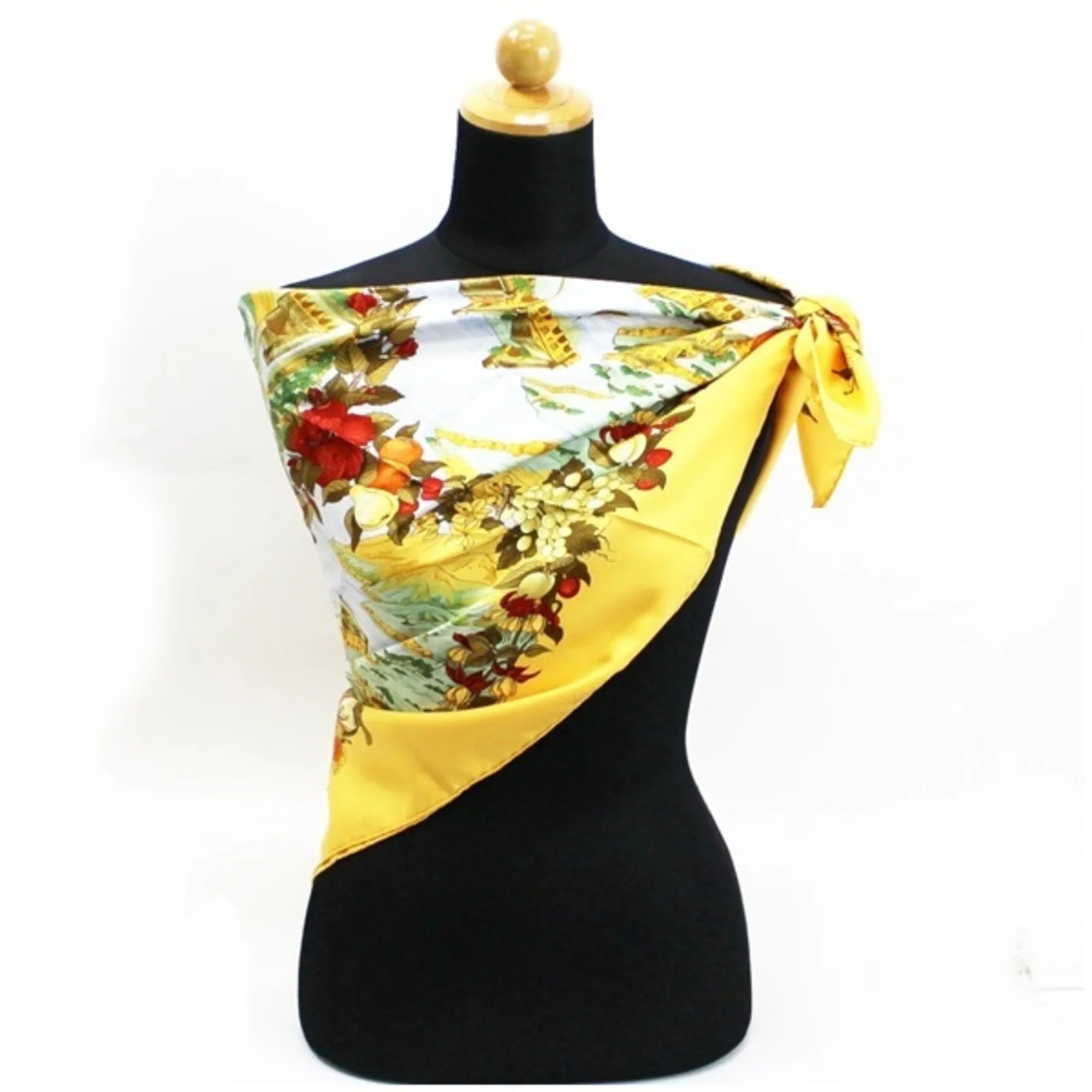 Pre-Owned Hermes Silk Scarf Carre 90 "Au pays de Cocagne" In Paradise Yellow  | For Ladies (Good)
