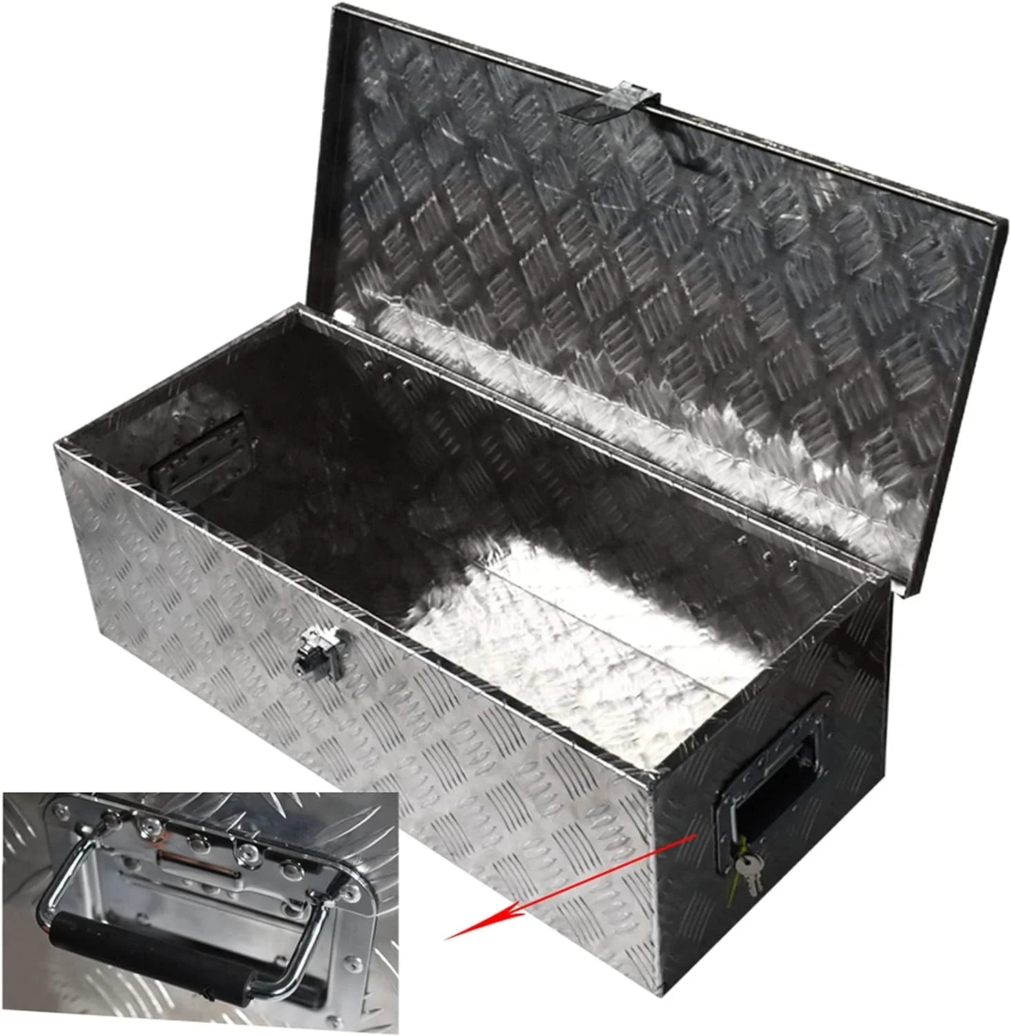 30 Trailer Tongue Tool Box Diamond Tread Aluminum Heavy Duty Truck Pick Up Underbody Flatbed  Storage Organizer Handling Tools Weather Resistant w/Lock Sliver