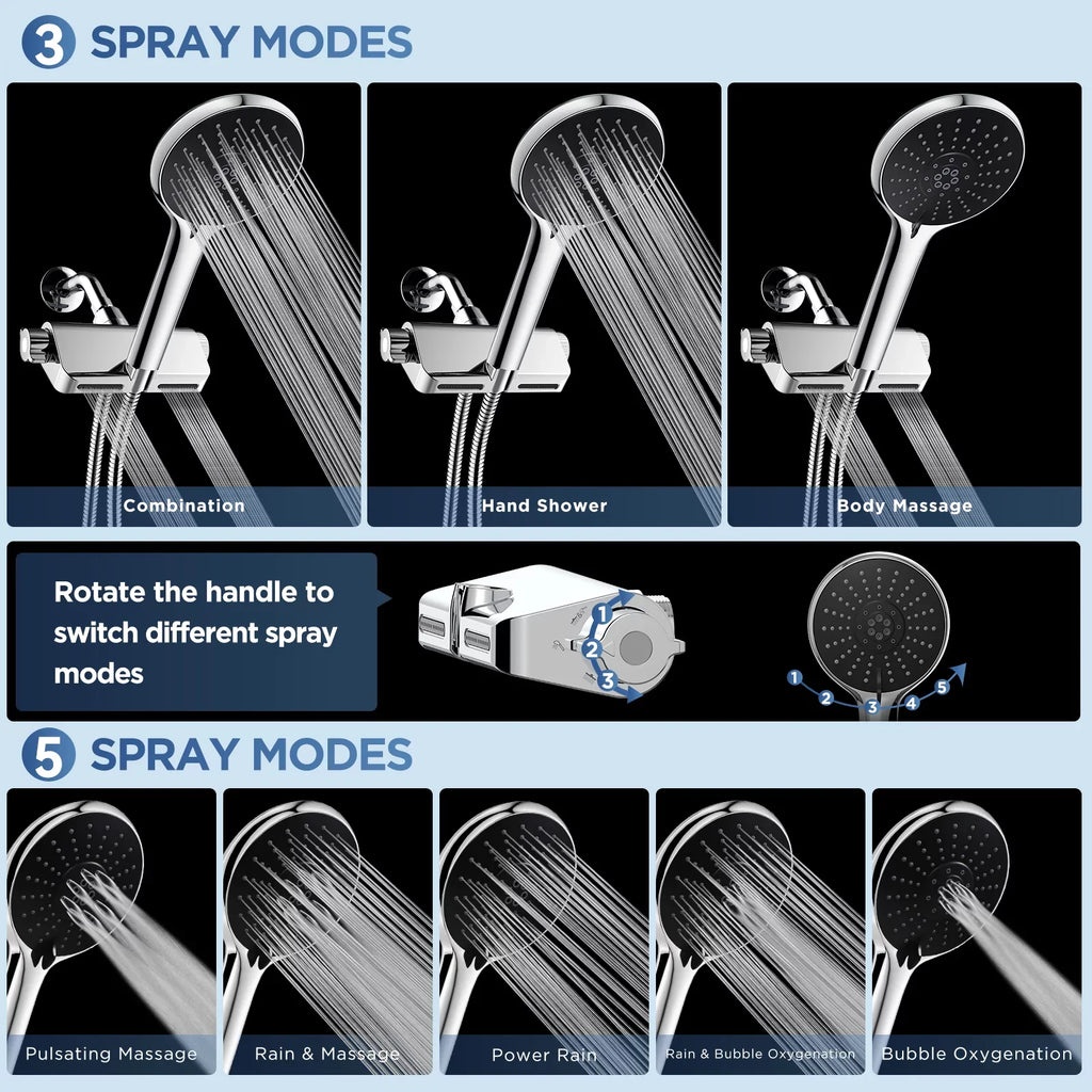 3 in 1 Filter Showerhead with Handheld Combo High Pressure  Shower System Massage Shower Head and 5 Modes Hand Held Shower Head