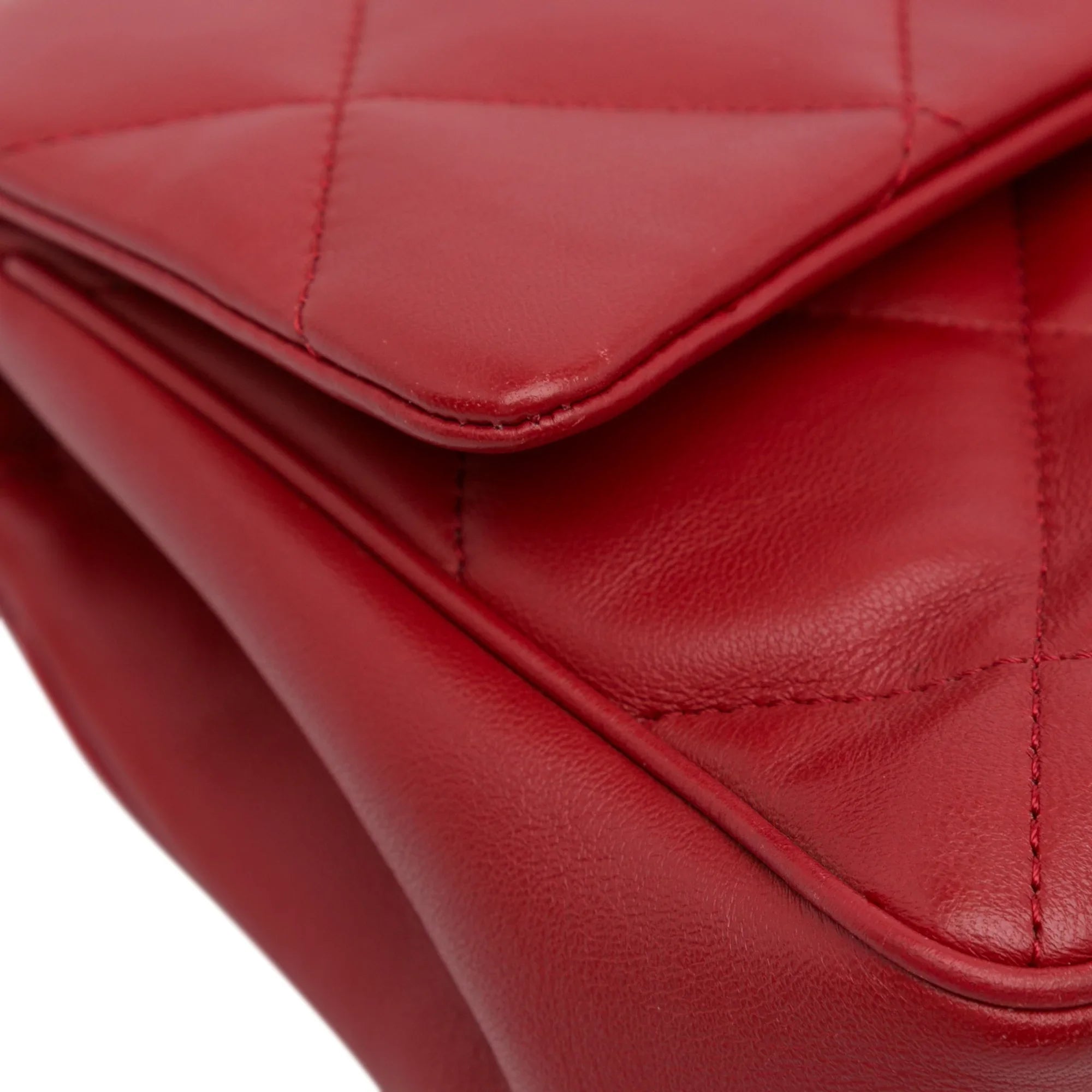 Pre-Owned Authenticated Chanel Small Easy Carry Flap Bag Lambskin Leather Red Satchel Unisex (Good)
