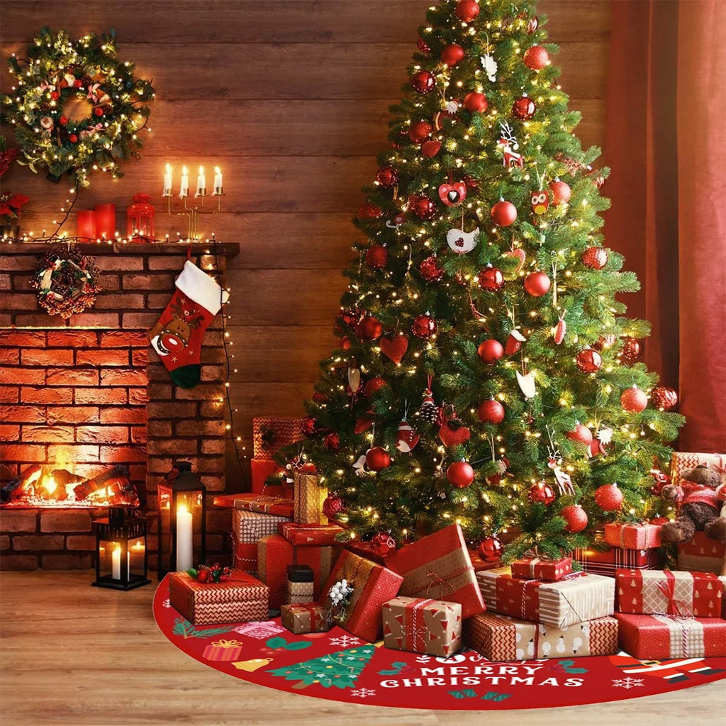 Christmas Tree Skirt 36 Inches Red and Gold Tree Skirt Ornaments Soft Plush Christmas Tree Mat with Snow Pattern for Decorations Holiday Party Indoor Outdoor