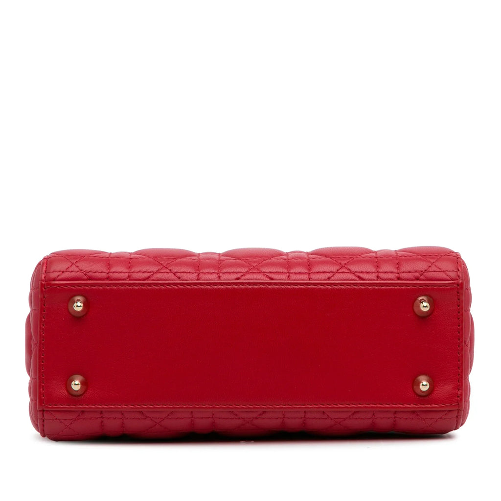 Pre-Owned Authenticated Small Lambskin Cannage My ABCDior Lady Dior Leather Red Satchel Unisex (Good)