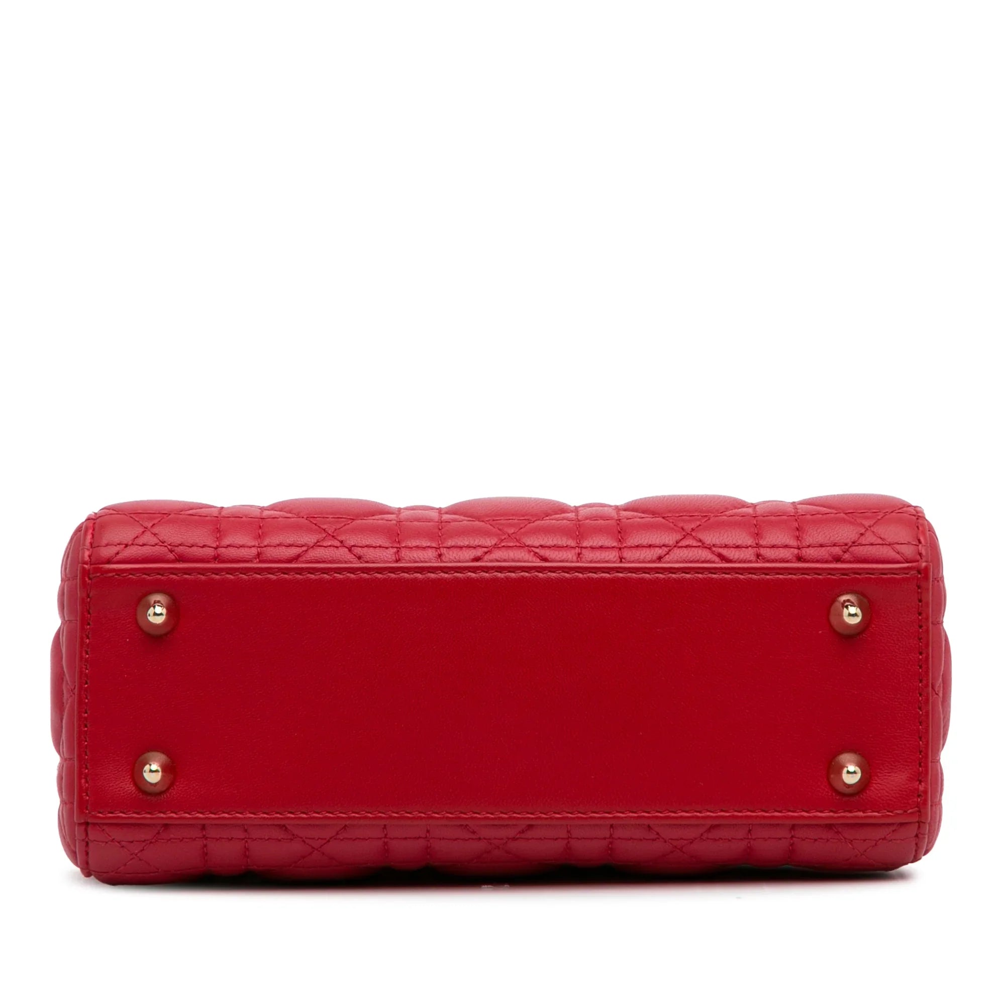 Pre-Owned Authenticated Small Lambskin Cannage My ABCDior Lady Dior Leather Red Satchel Unisex (Good)