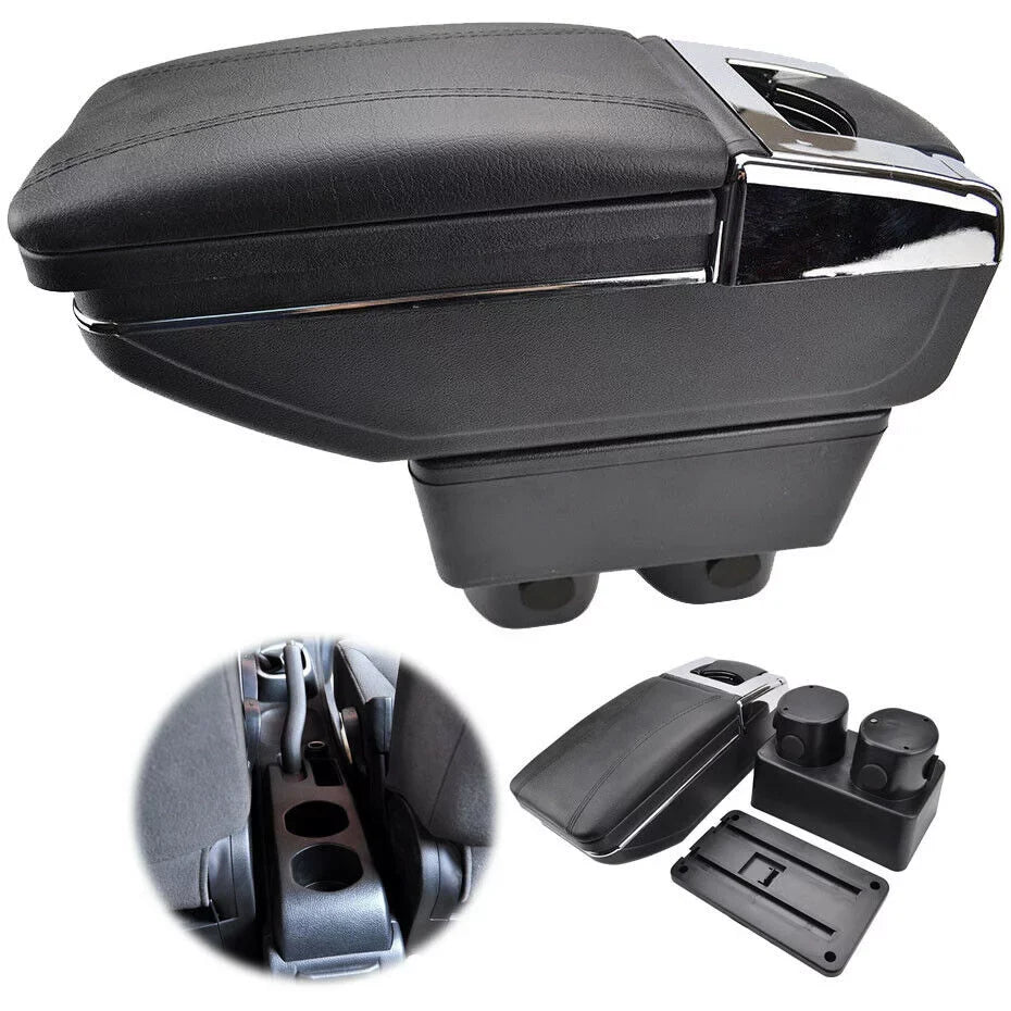 Black Leather Center Console Storage Box Rotatable Car Center Console Armrest Box for Nissan Versa Tiida Latio 2007-2011