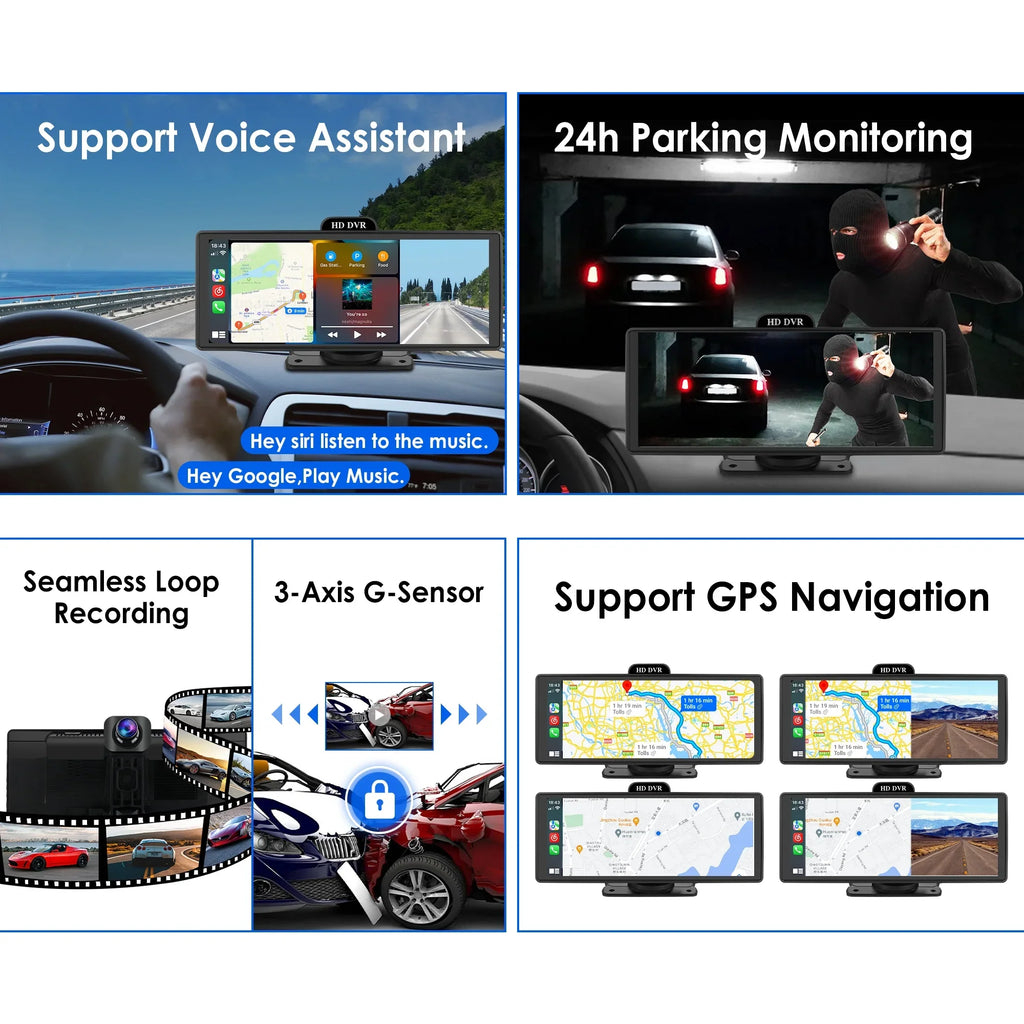 Wireless Apple Carplay Android Auto Bluetooth Portable 9.26" Touchscreen Car Stereo With 128G  Card, 4K Dash Cam And Backup Camera, Car Radio Head Unit  Navigation