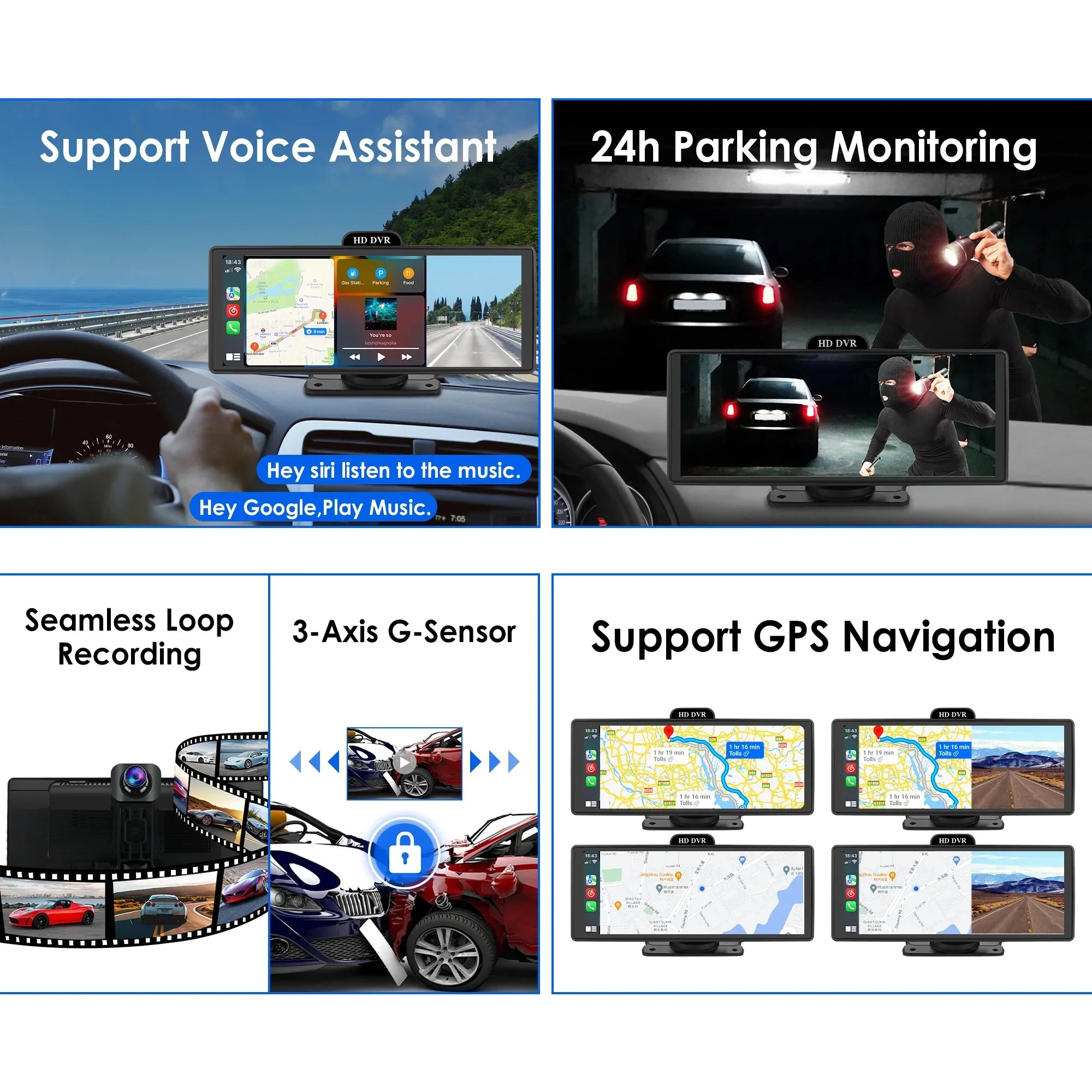 Wireless Apple Carplay Android Auto Bluetooth Portable 9.26" Touchscreen Car Stereo With 128G  Card, 4K Dash Cam And Backup Camera, Car Radio Head Unit  Navigation