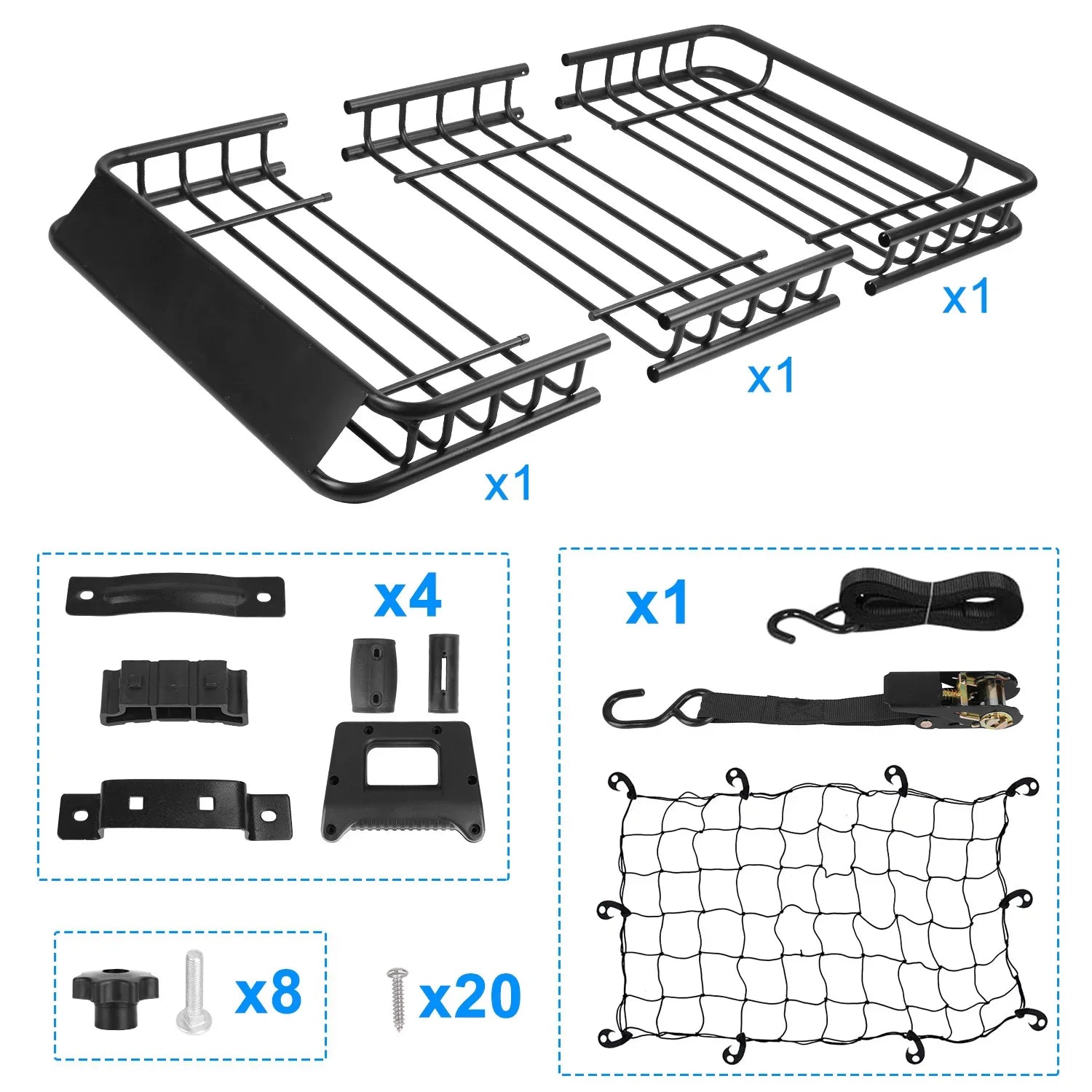 Universal Roof Rack Cargo Carrier, iMounTEK Extension Car Top Luggage Basket, 220 lb. Capacity Roof Rack Basket with Elastic Net and 10 Hooks, 63x39x6.3in, Black